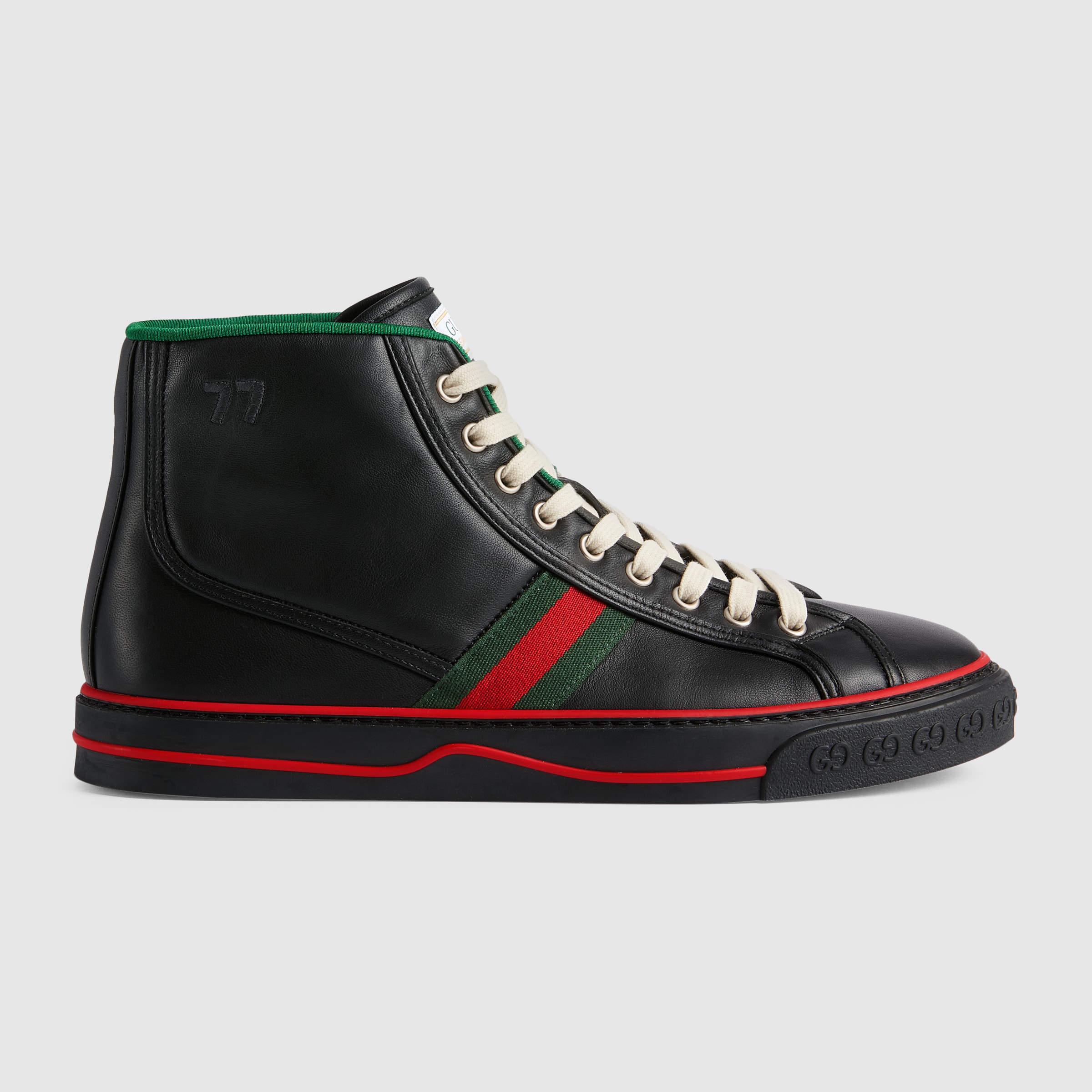 Zapatilla alta Gucci Tennis 1977 para hombre en piel negra GUCCI® ES
