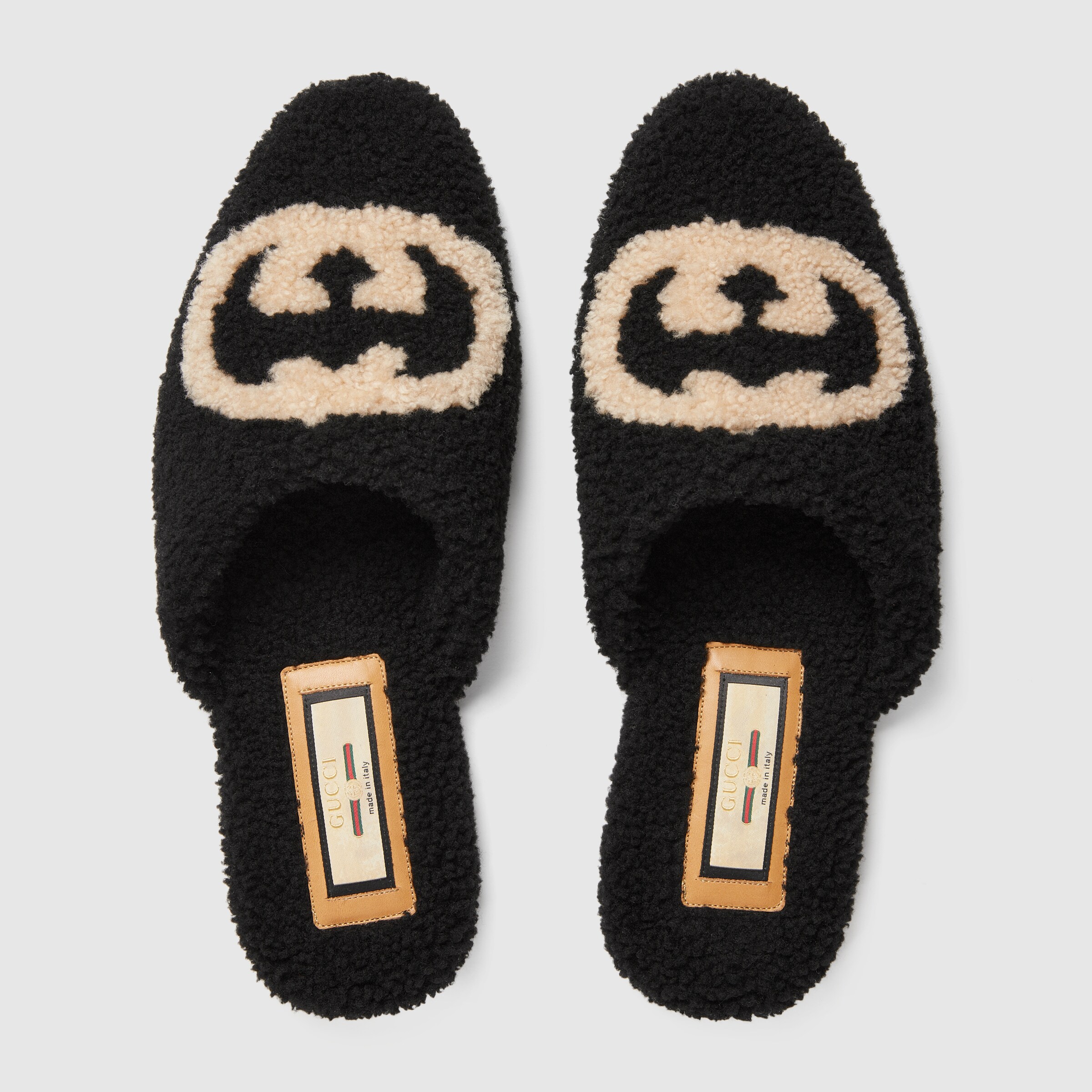 Men's slipper with Interlocking G in black merino GUCCI® Australia