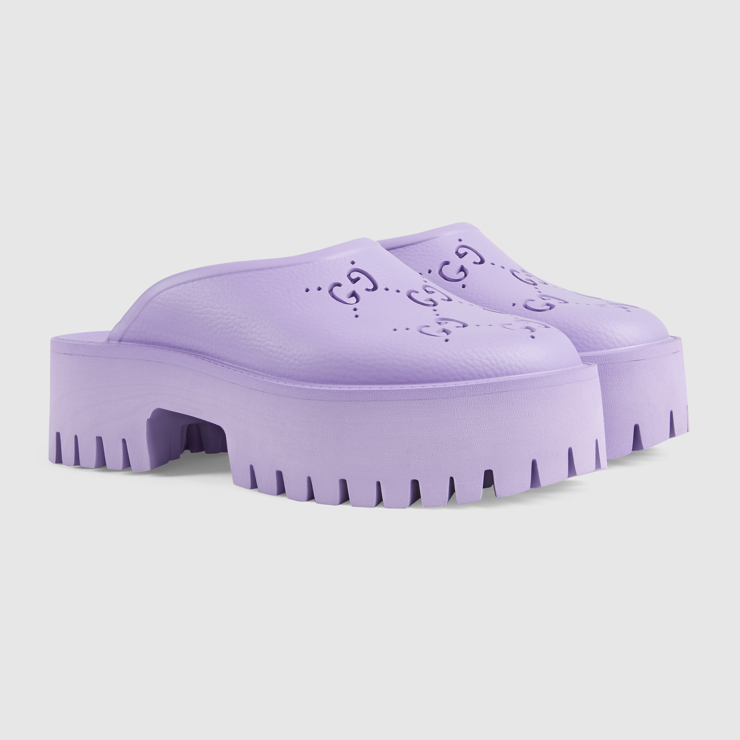 Women's platform perforated G sandal in lilac rubber GUCCI® UK