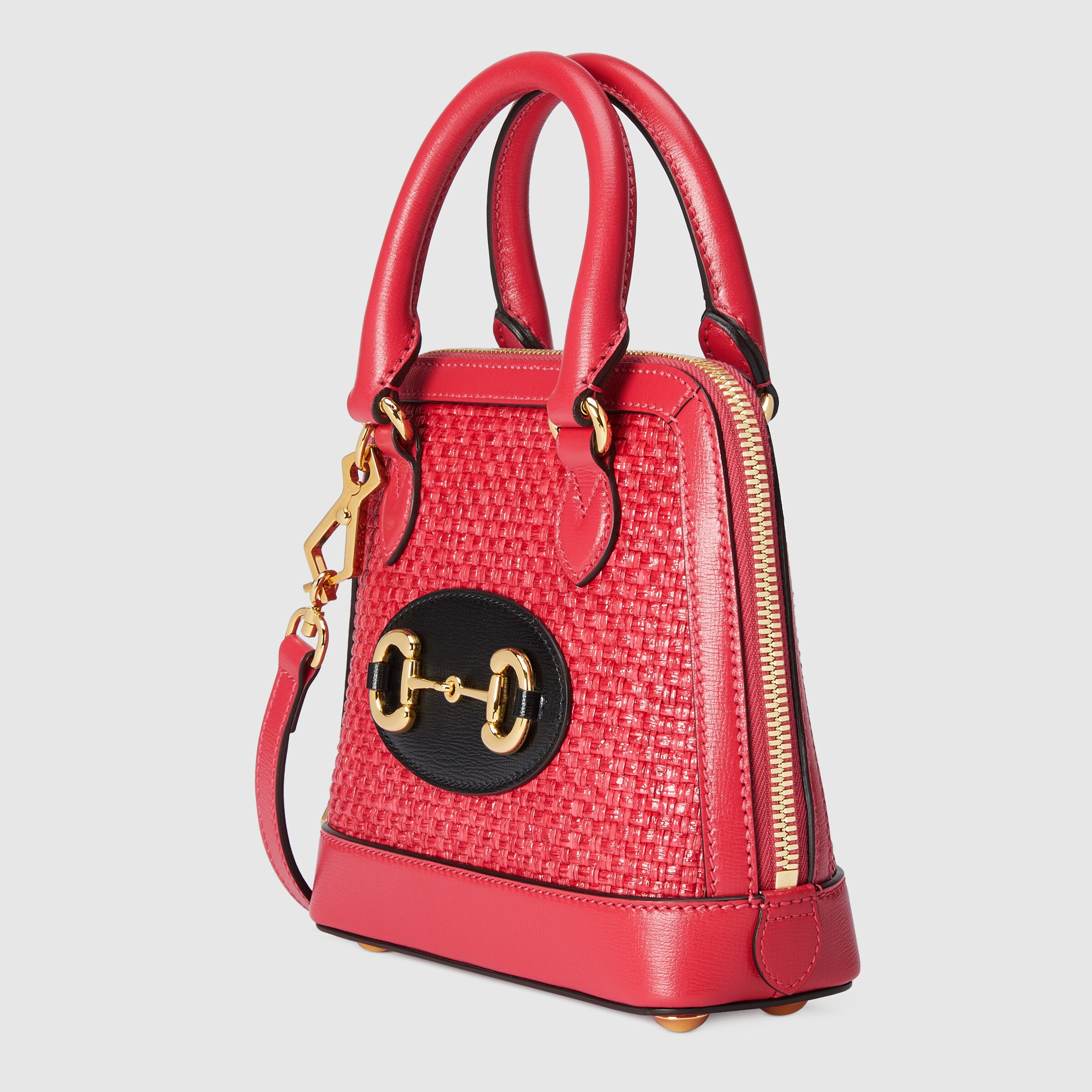 Mini sac à main Gucci Horsebit 1955 en effet paille corail GUCCI® FR