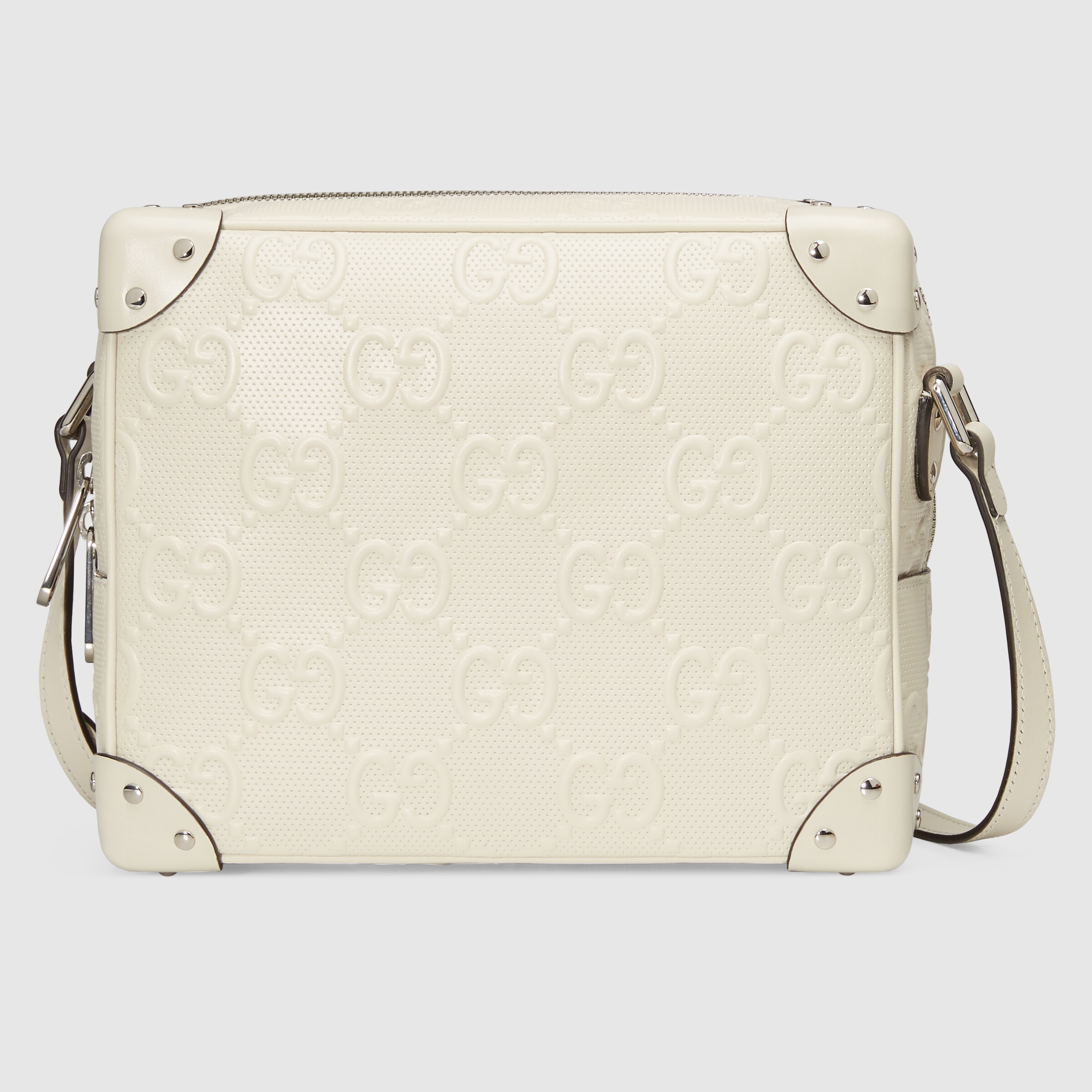 GG embossed shoulder bag in white leather GUCCI® NO