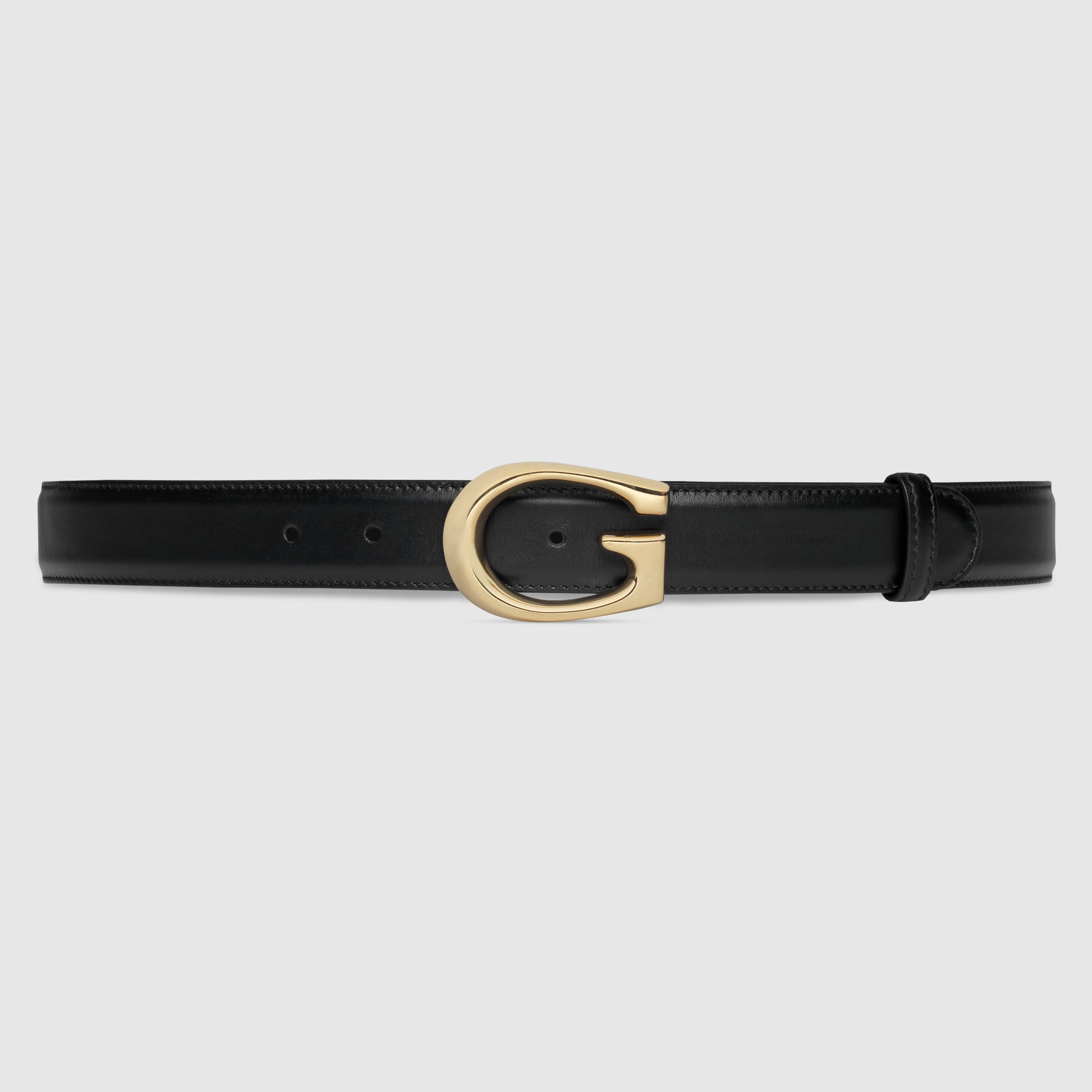 Thin belt with G buckle in black leather | GUCCI® US