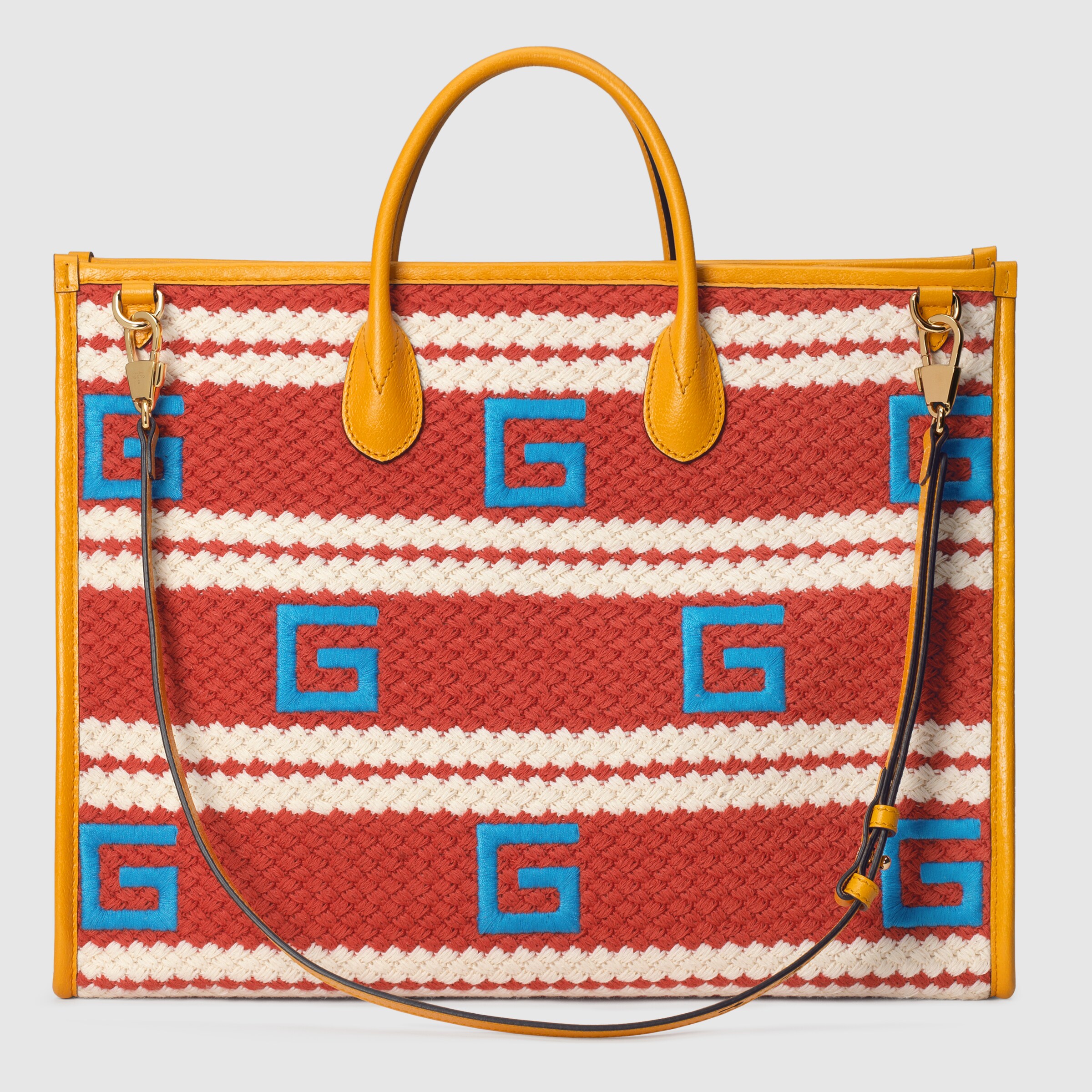 Hawaii striped tote bag in fabric with yellow leather GUCCI® SE