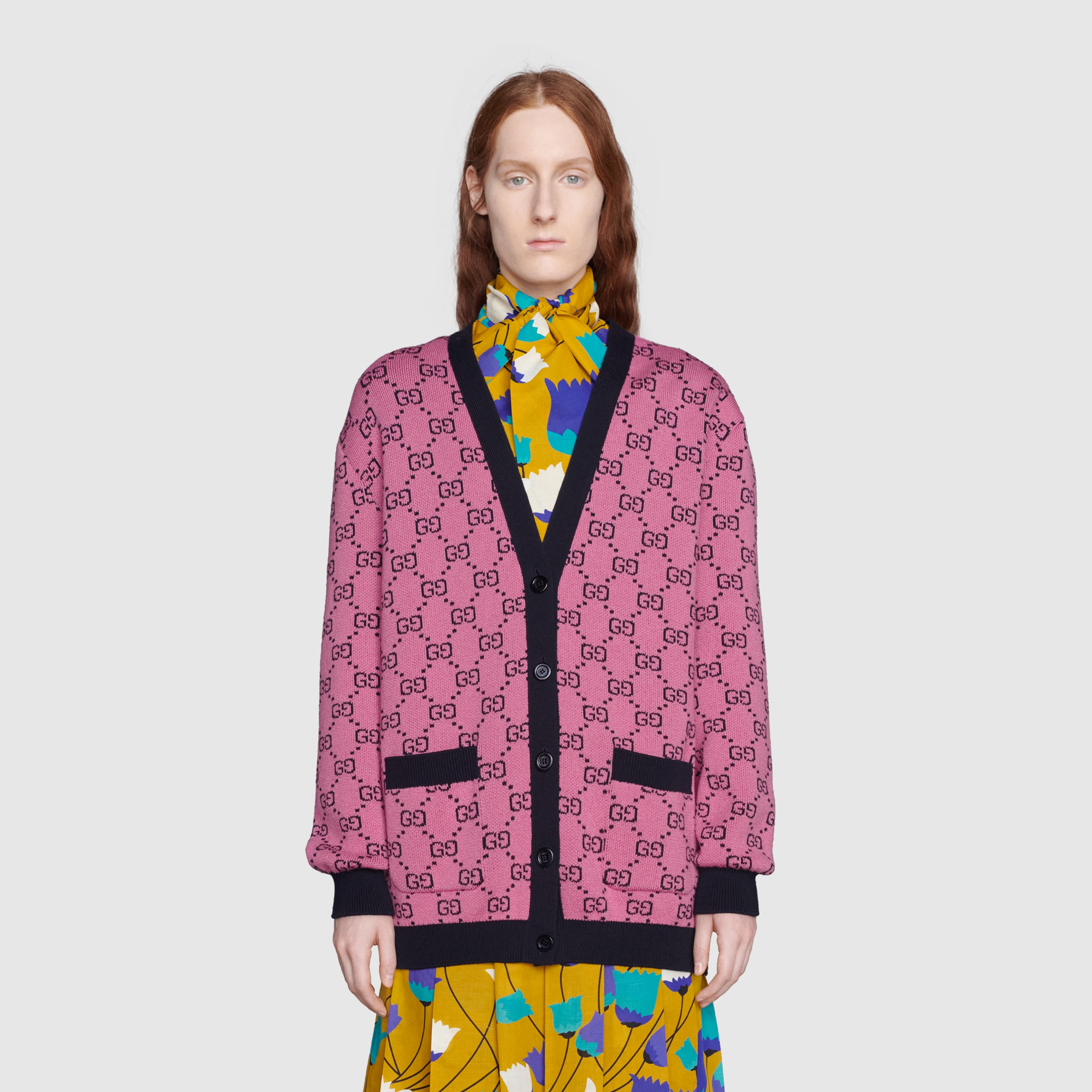 GG Multicolour wool cotton cardigan in pink and blue GUCCI® AE