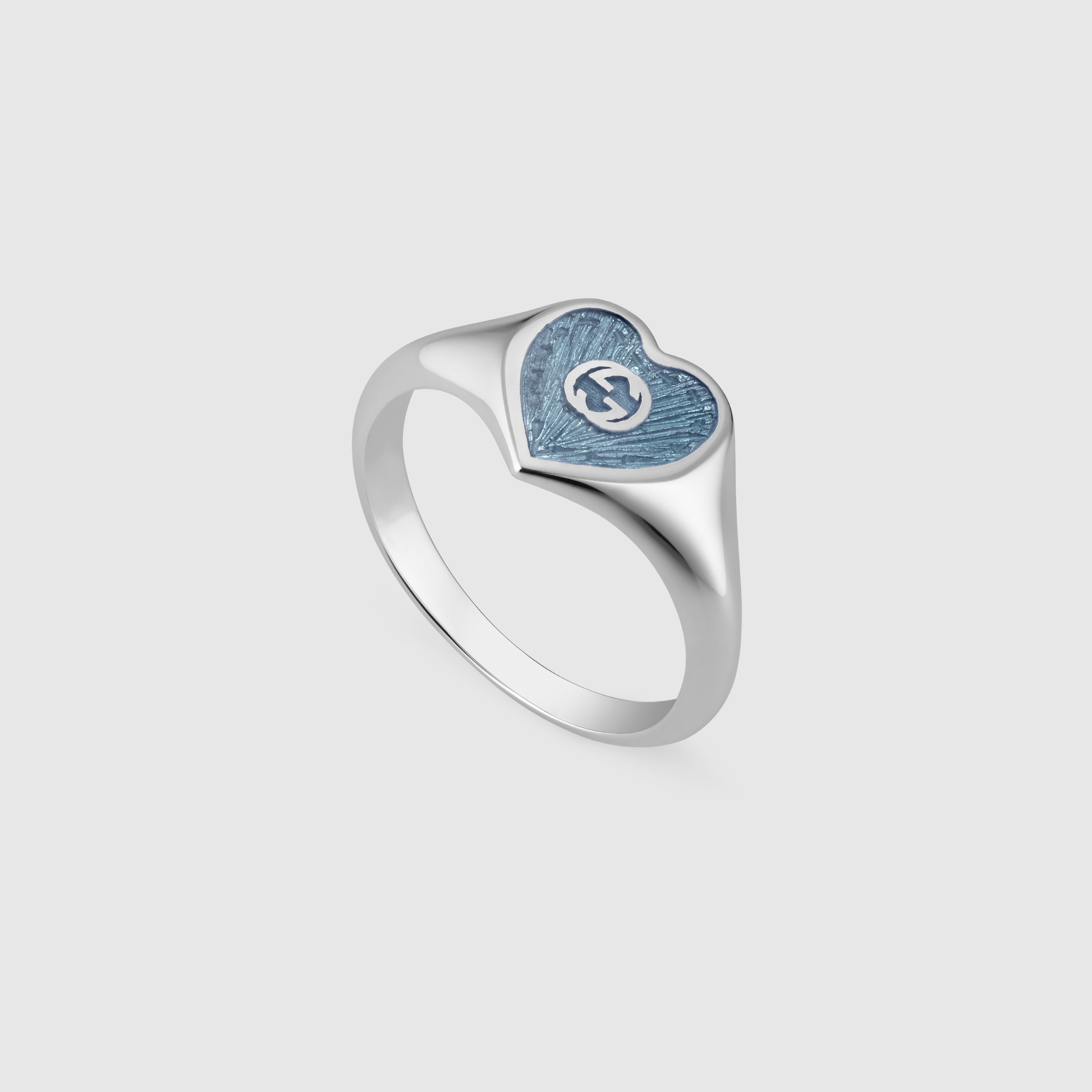 Gucci Heart ring with Interlocking G in sterling silver/light blue