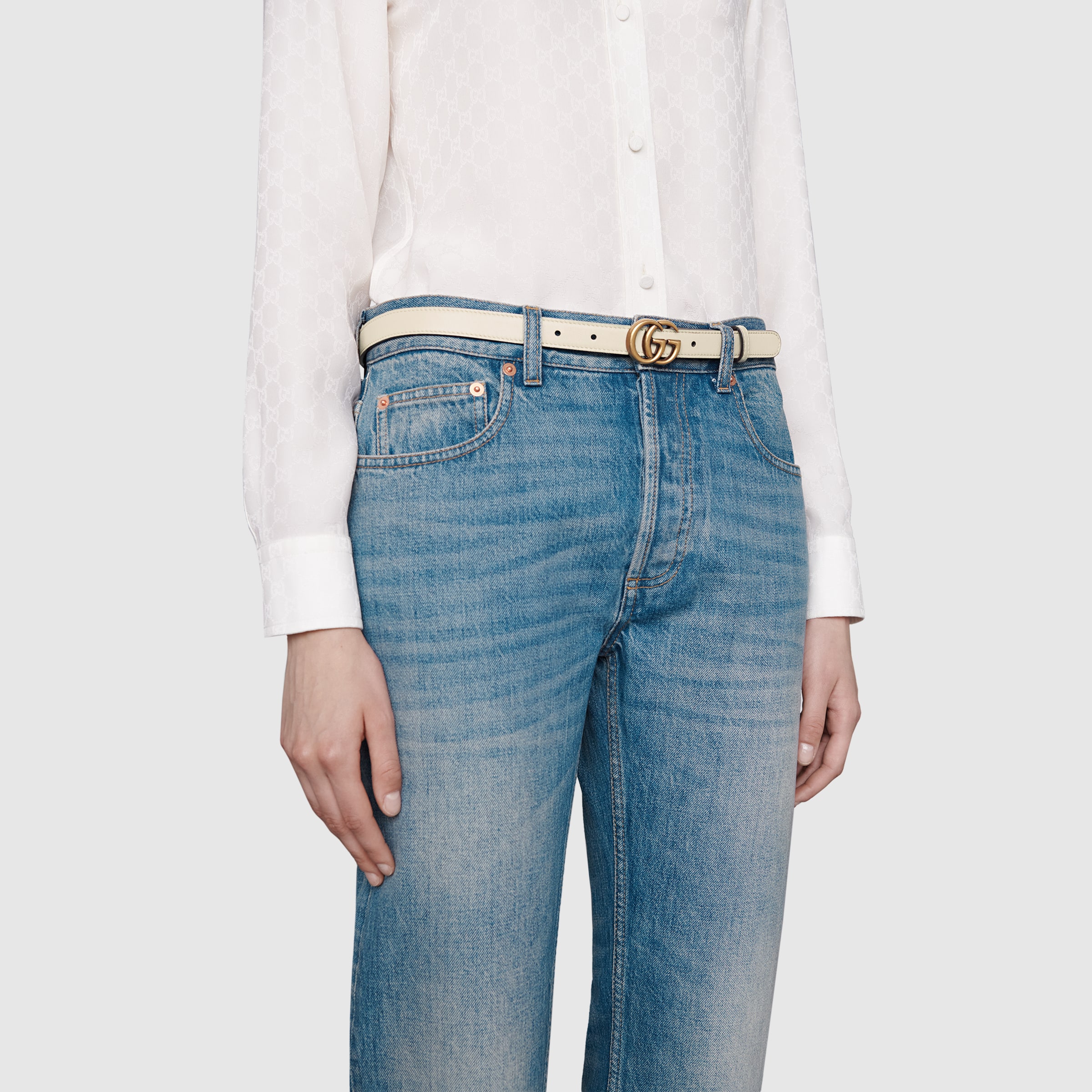 GUCCI グッチ ホースビット ナローベルト ホワイト グッチ GUCCI ホースビット （ホワイト） - ファッション通販 d