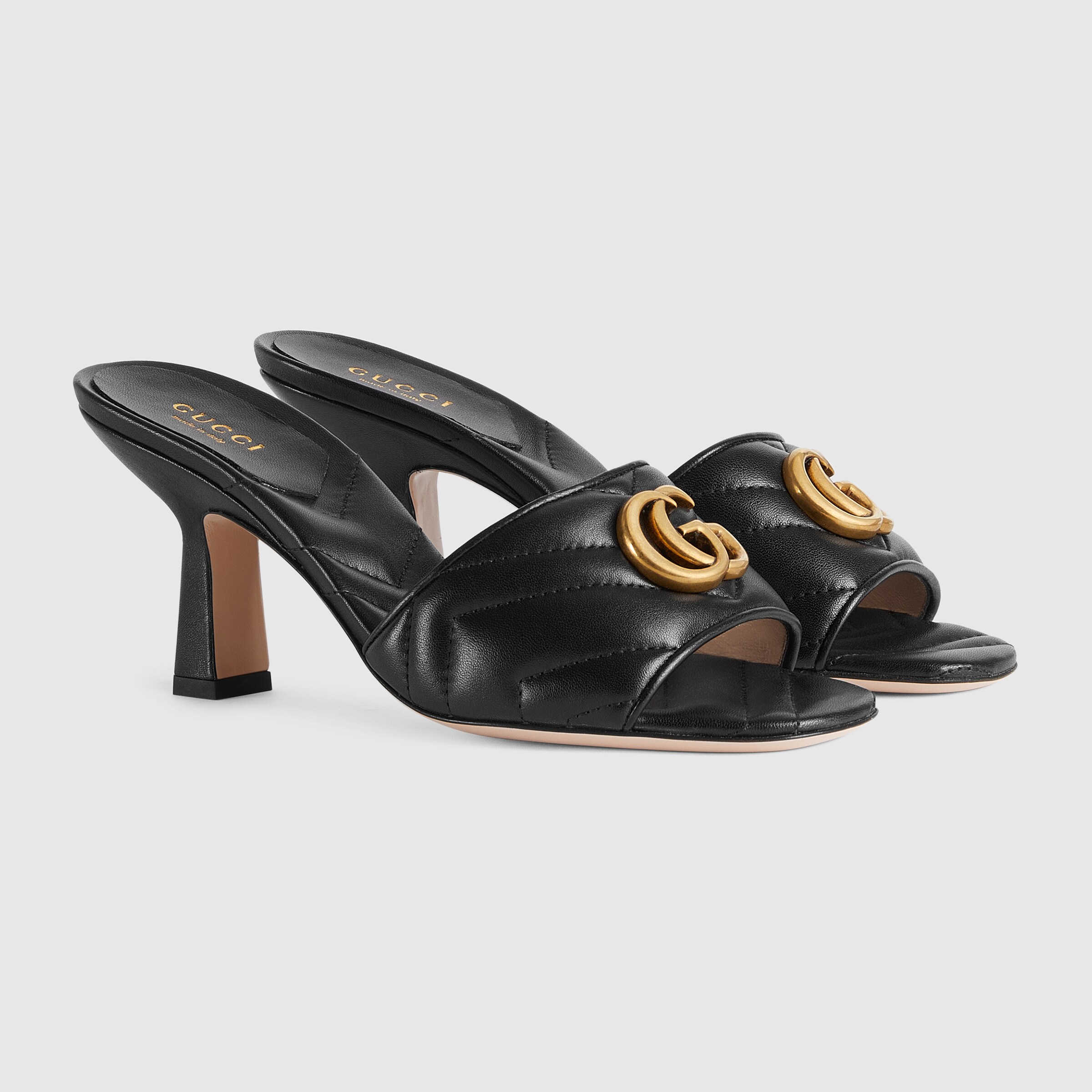 Women's Double G slide sandal in black leather GUCCI® US