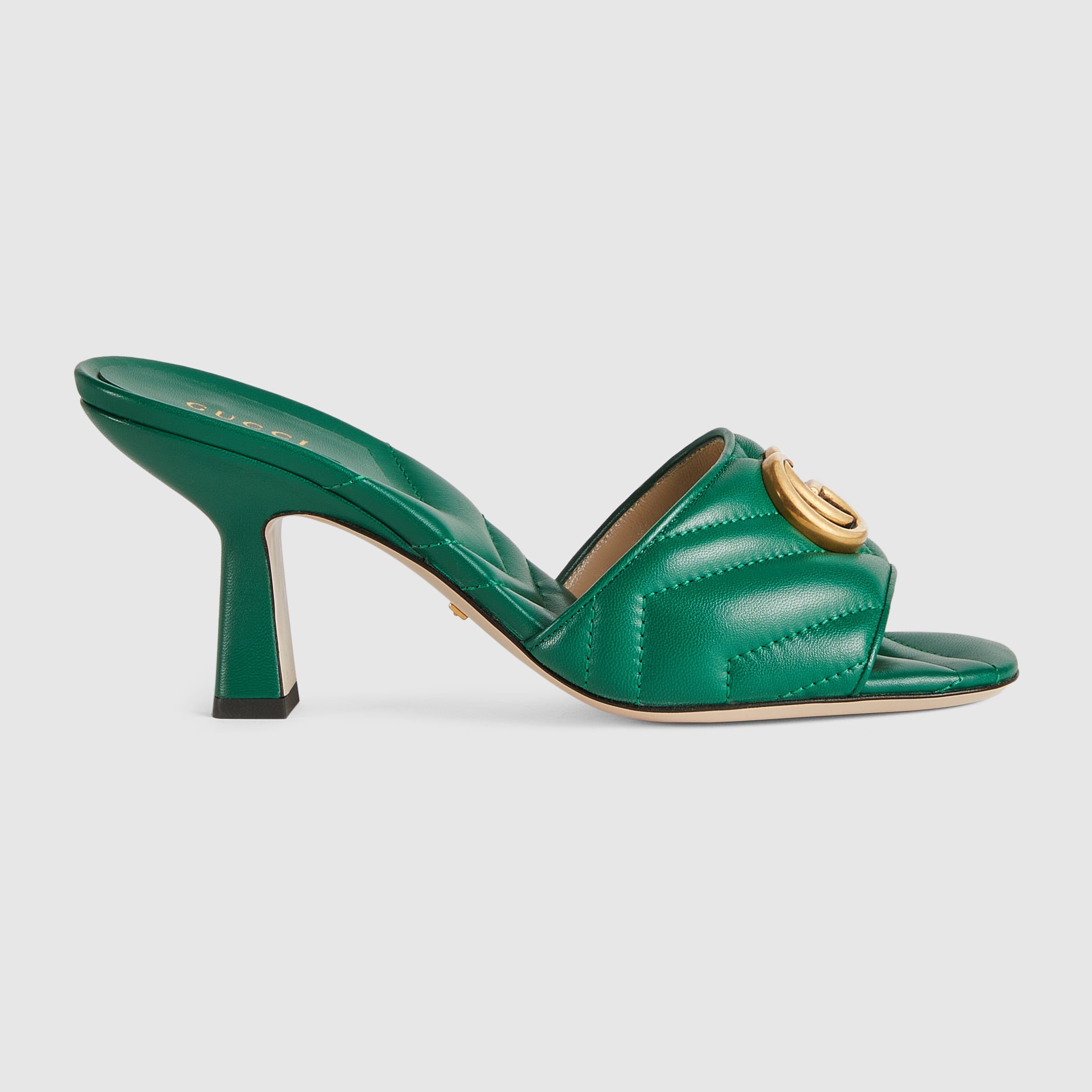 Women's Double G slide sandal in emerald green leather GUCCI® US