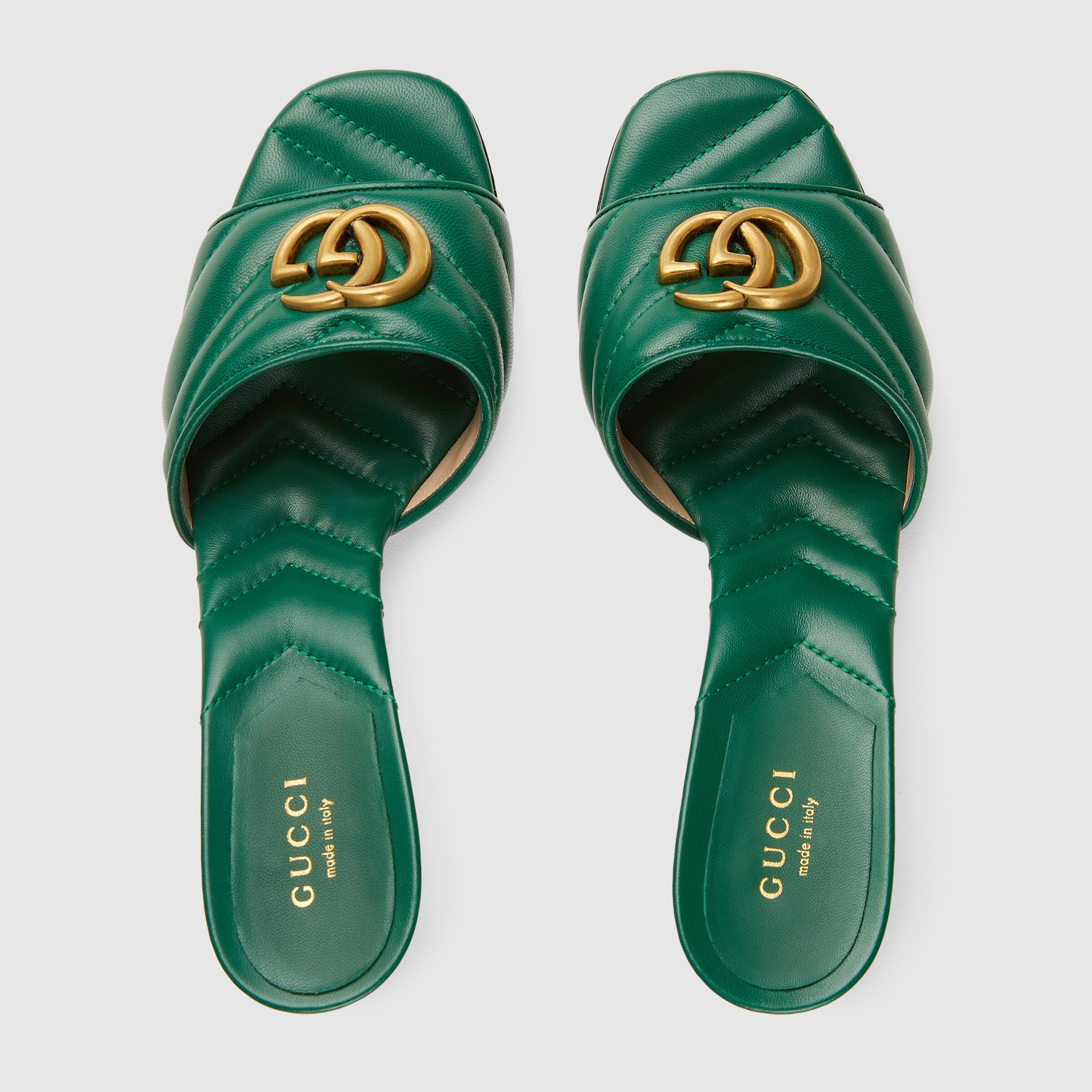 Women's Double G slide sandal in emerald green leather GUCCI® US