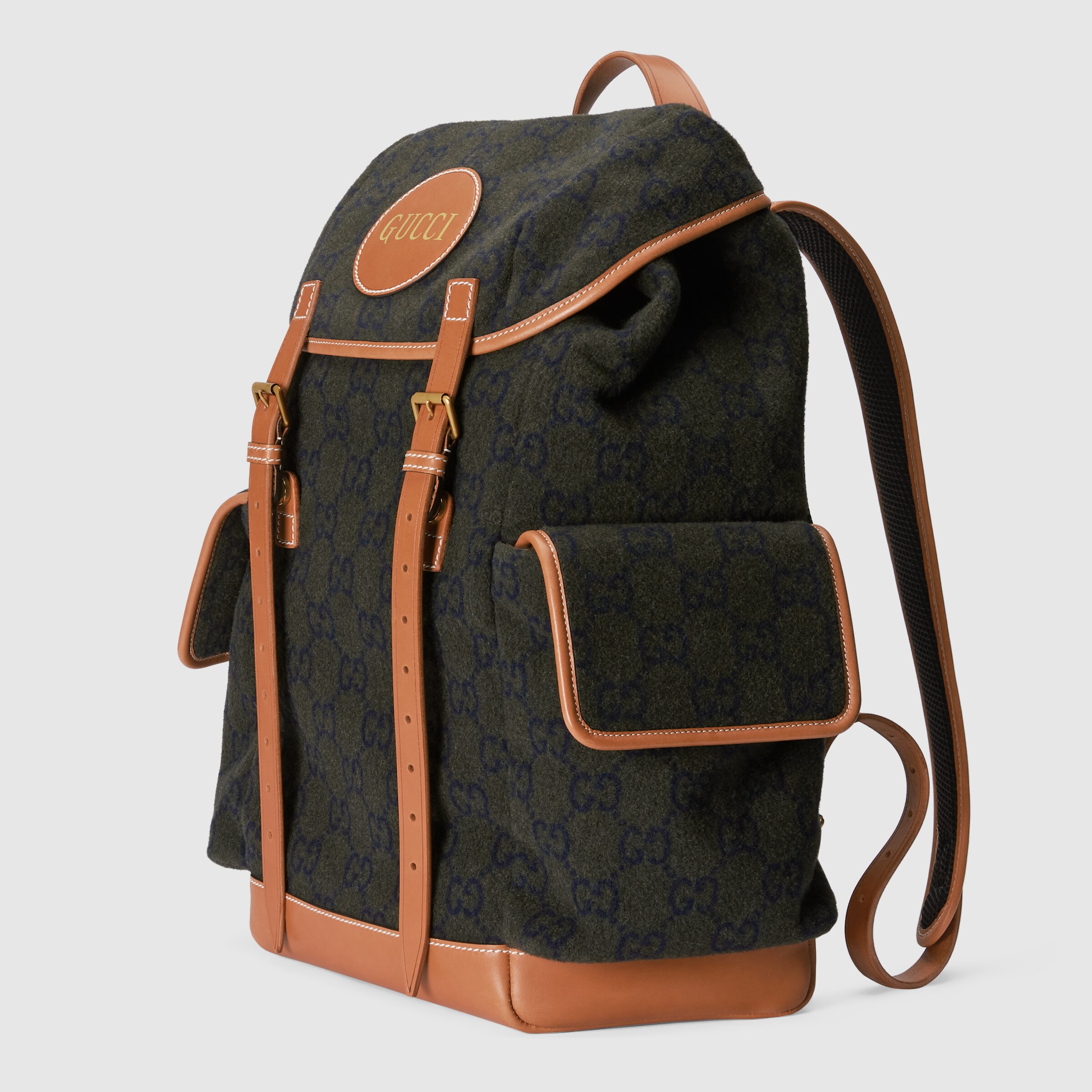 Backpack with Gucci Script logo in dark green wool | GUCCI® Canada