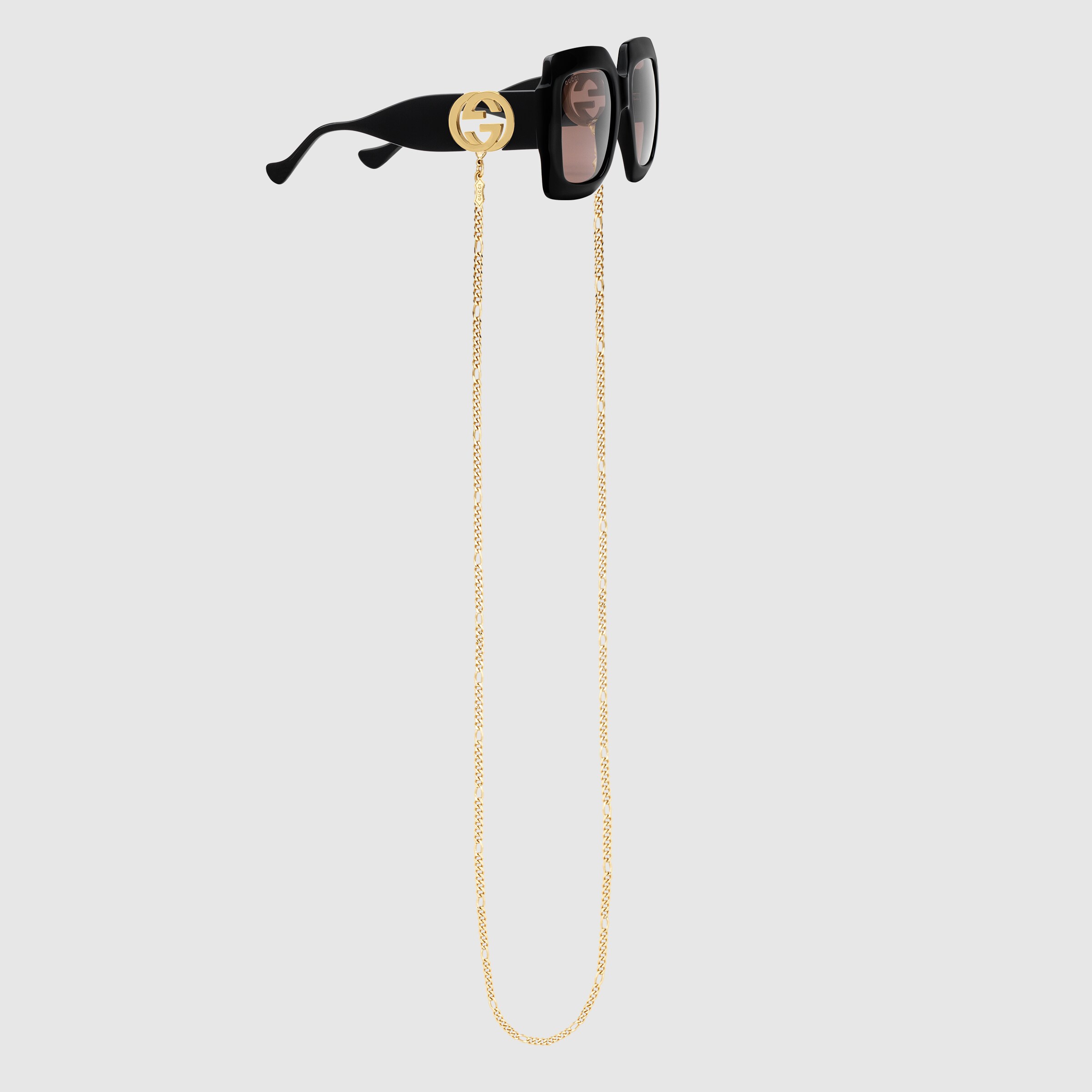 Rectangular sunglasses with chain in black injection GUCCI® US