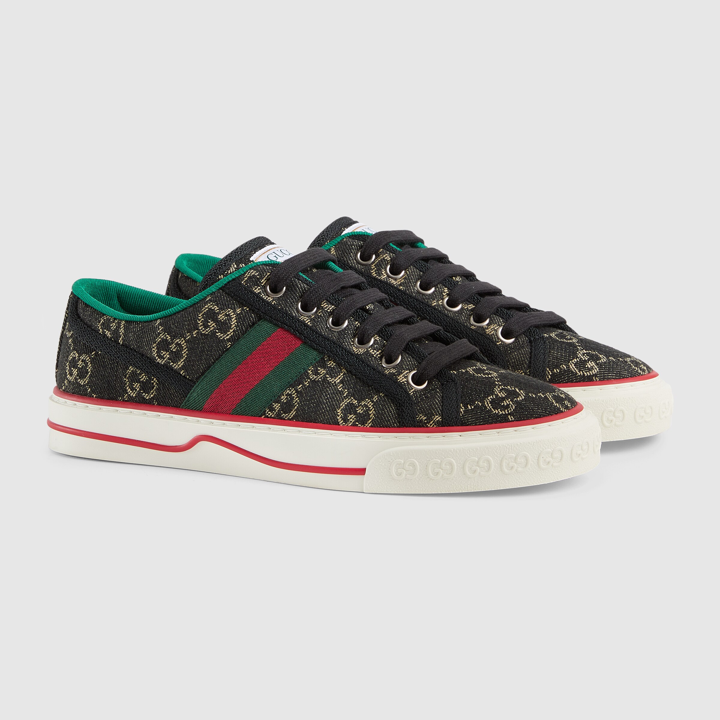 Women's Gucci Tennis 1977 sneaker in black and ivory GG denim jacquard ...