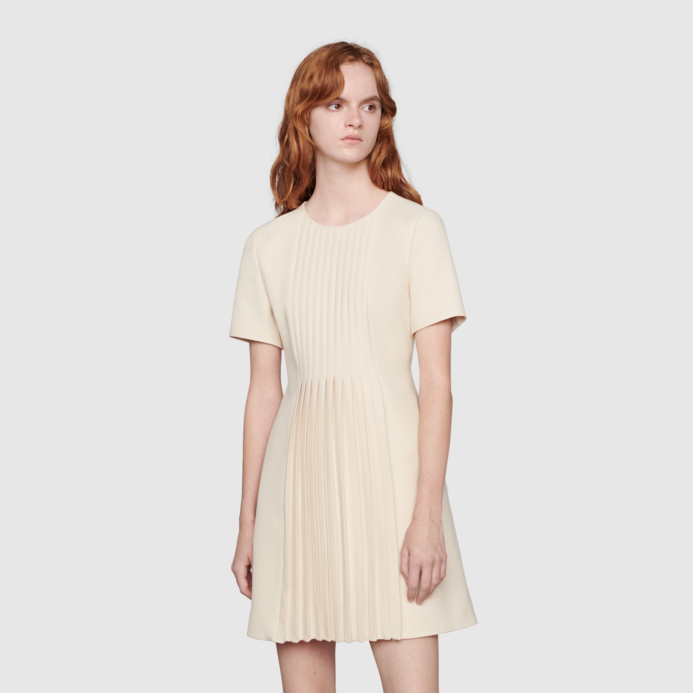 Pleated dress with chain belt in ivory | GUCCI® UK