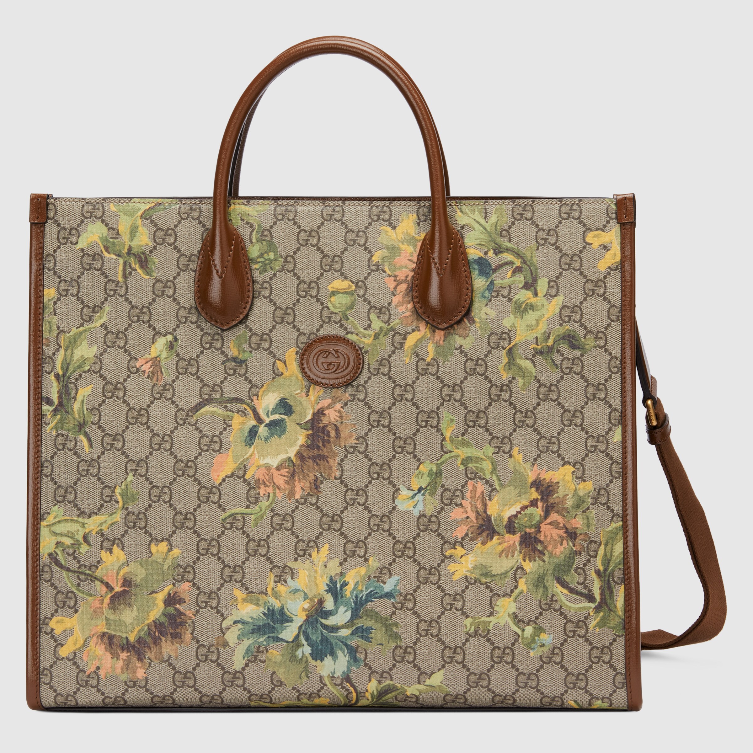 SA ®غوتشي |‎Medium tote with carnation print in beige and ebony GG Supreme