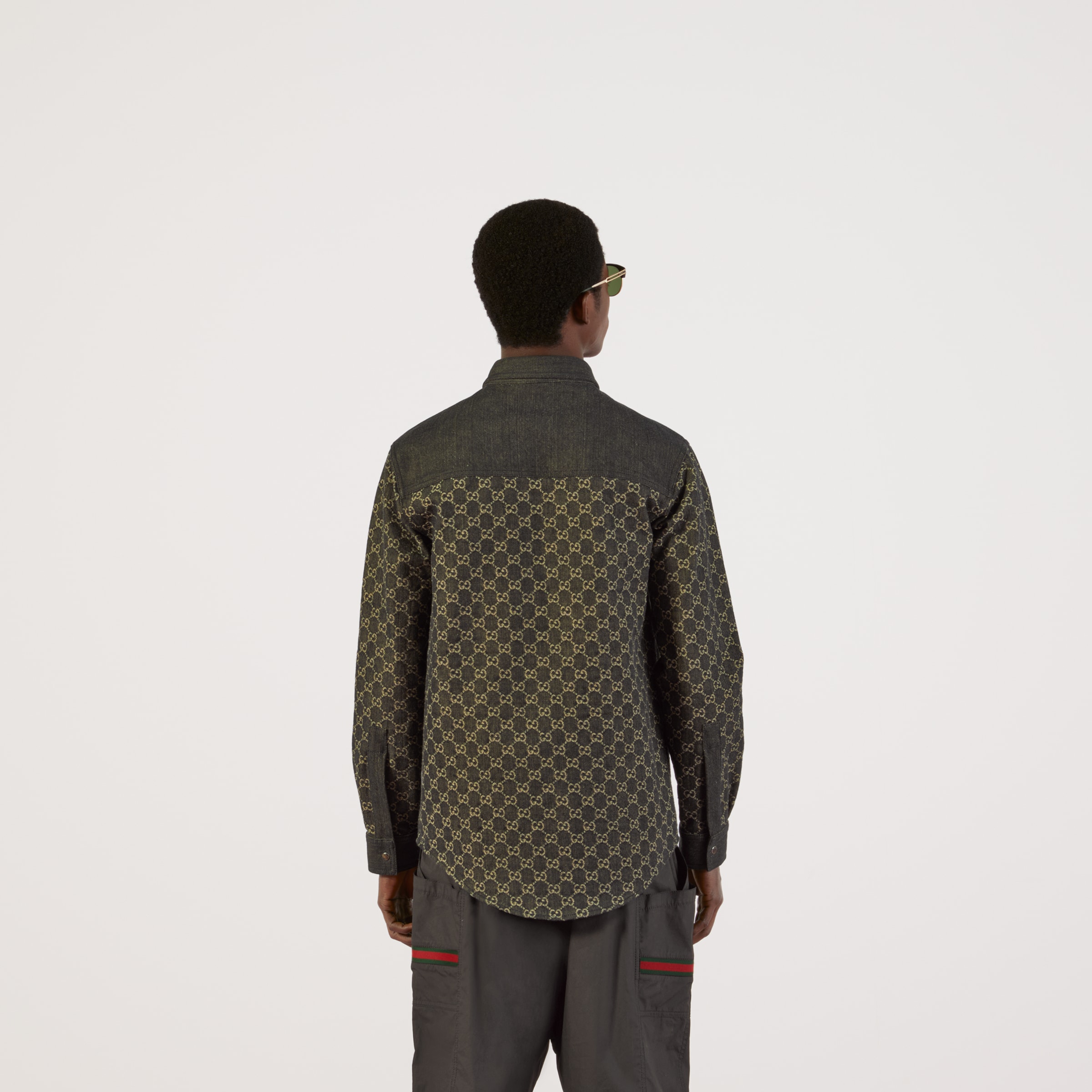 GG jacquard denim shirt in black | GUCCI® US