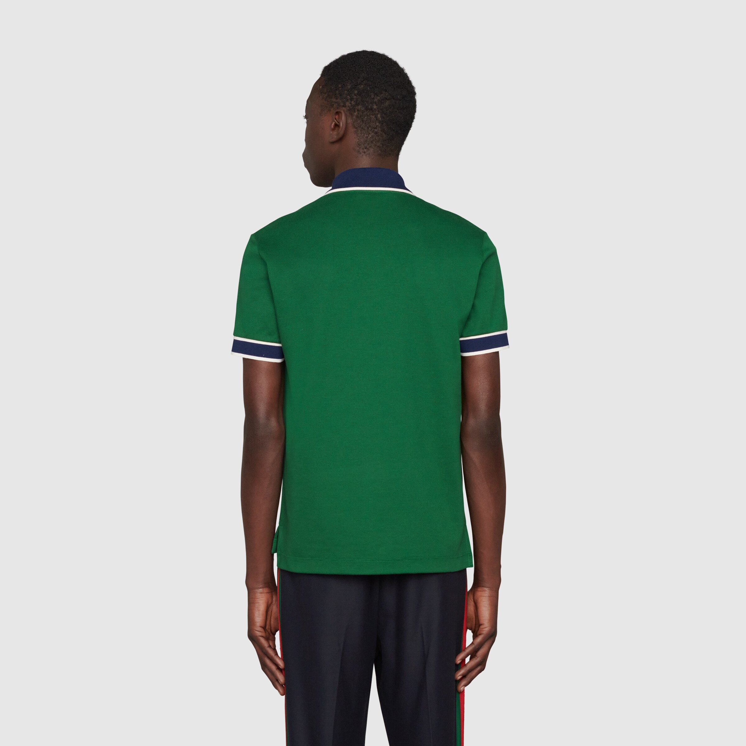 Cotton piquet polo with Interlocking G in green | GUCCI® US