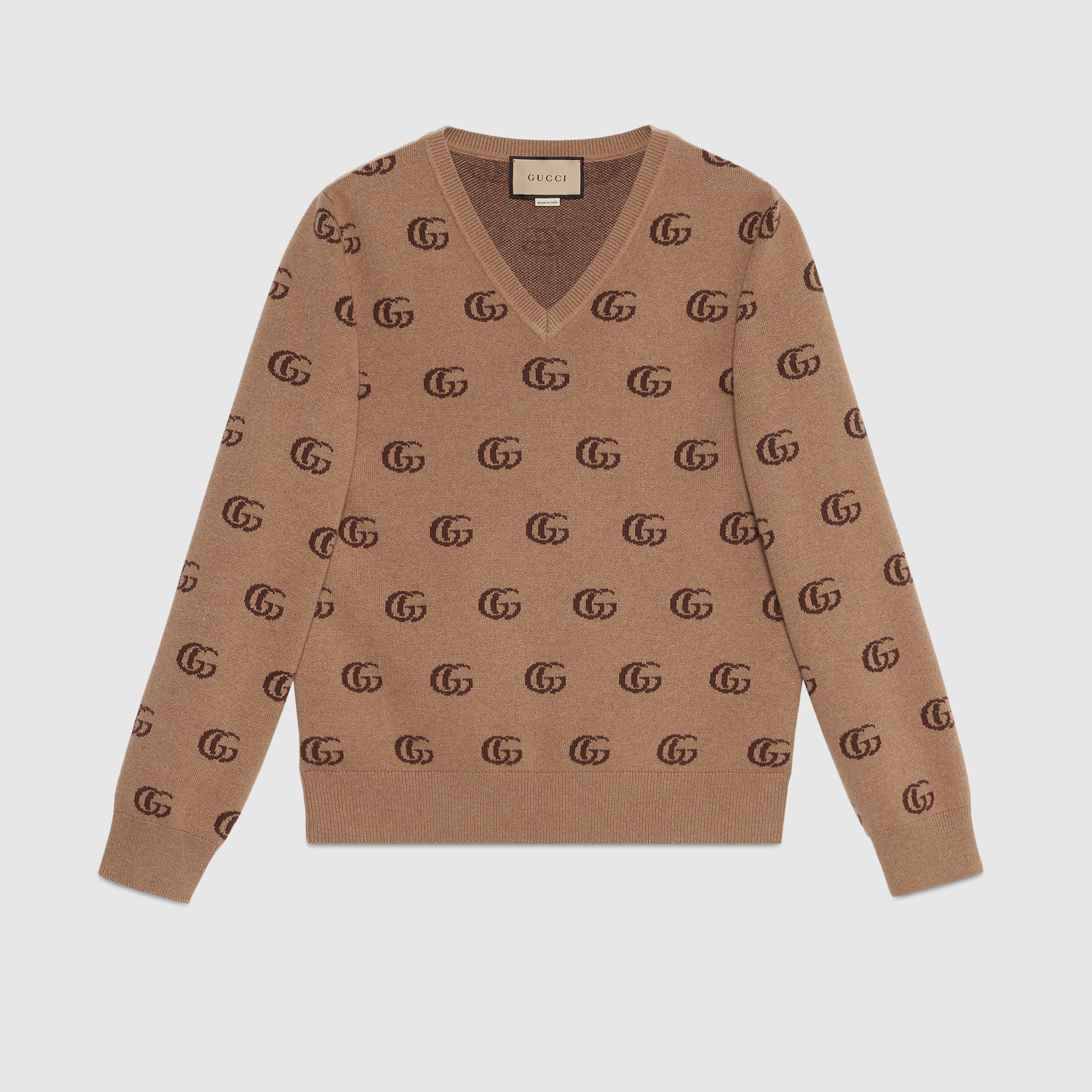 GG knit cashmere jacquard jumper in beige and brown | GUCCI® SE