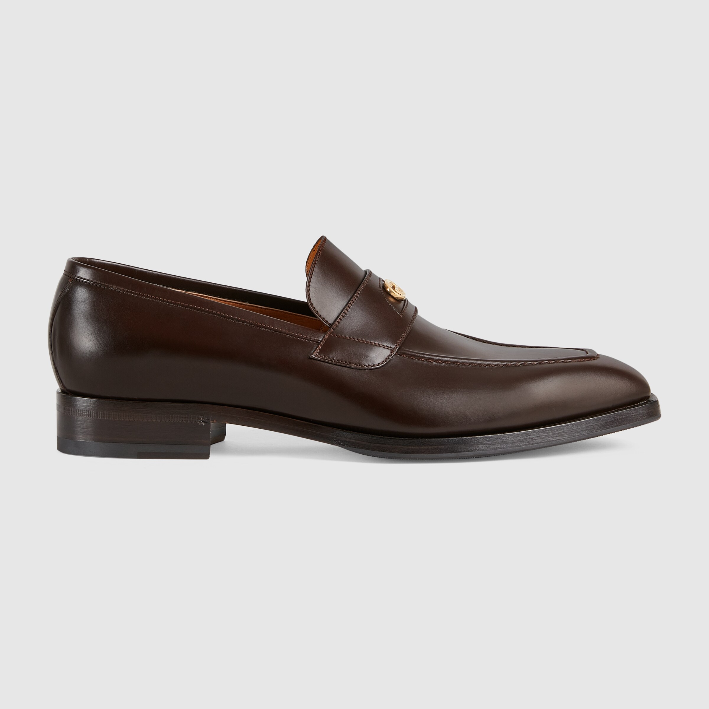 Men's loafer with Interlocking G in dark brown leather | GUCCI® US