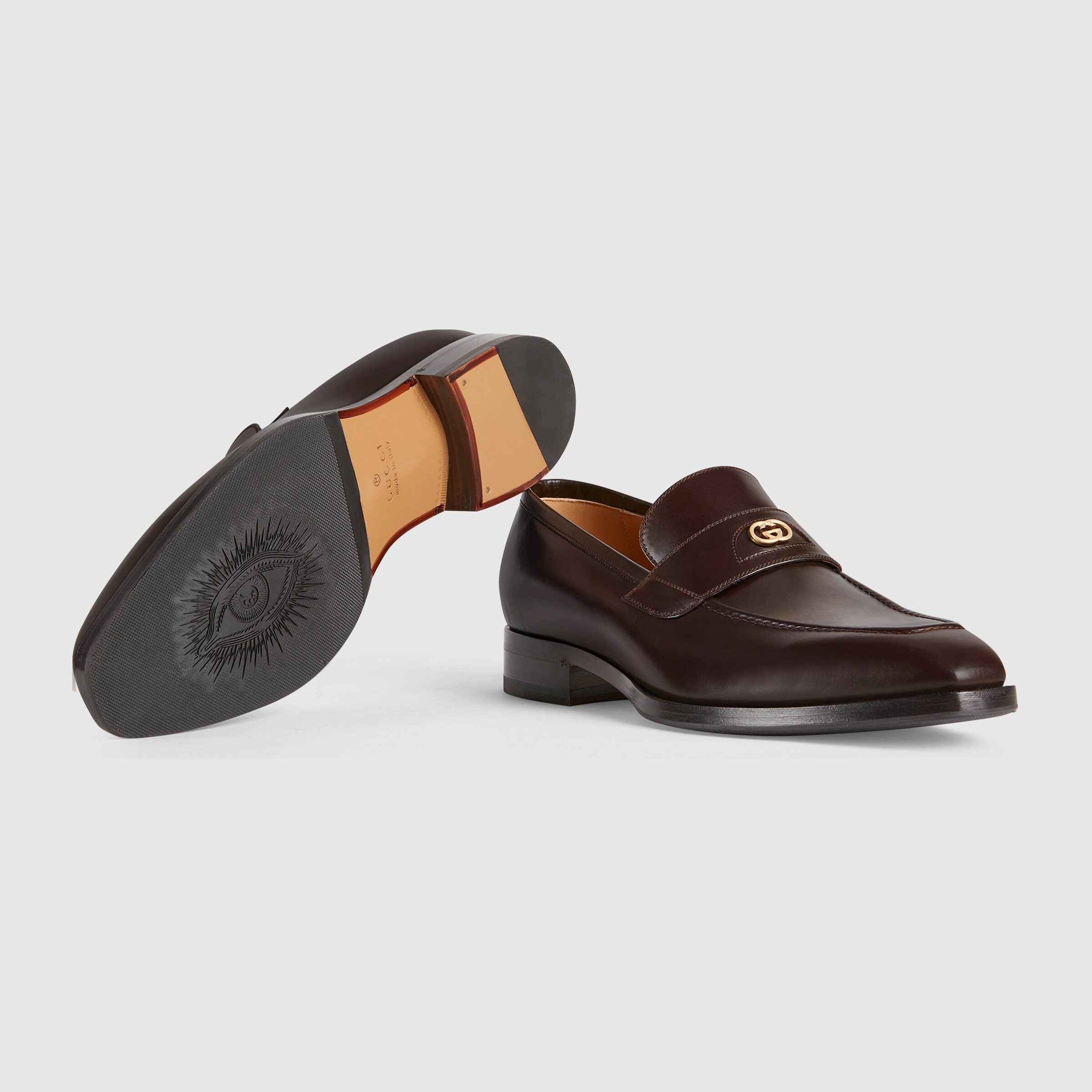 Men's loafer with Interlocking G in dark brown leather | GUCCI® US