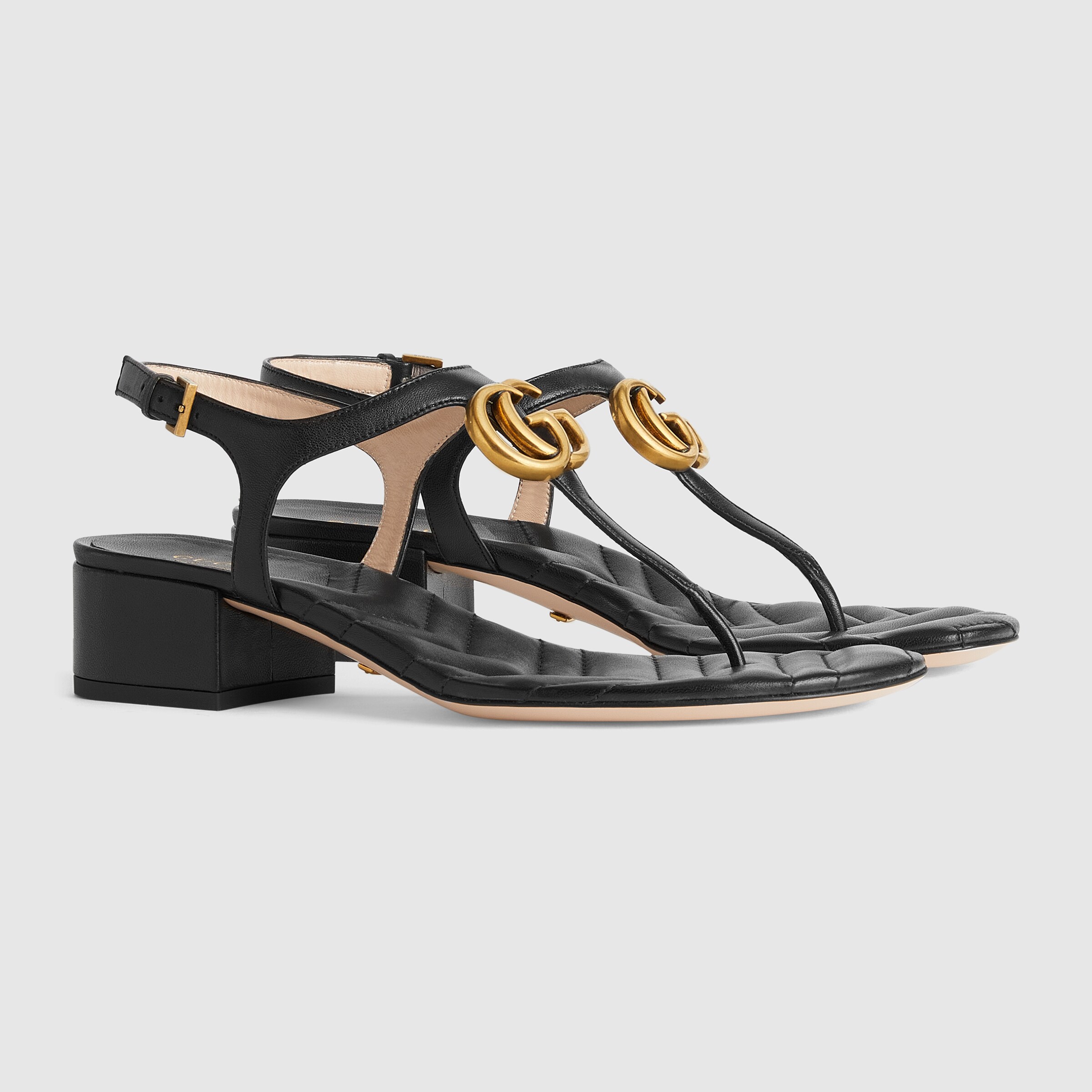 Women's Double G sandal in black leather GUCCI® US