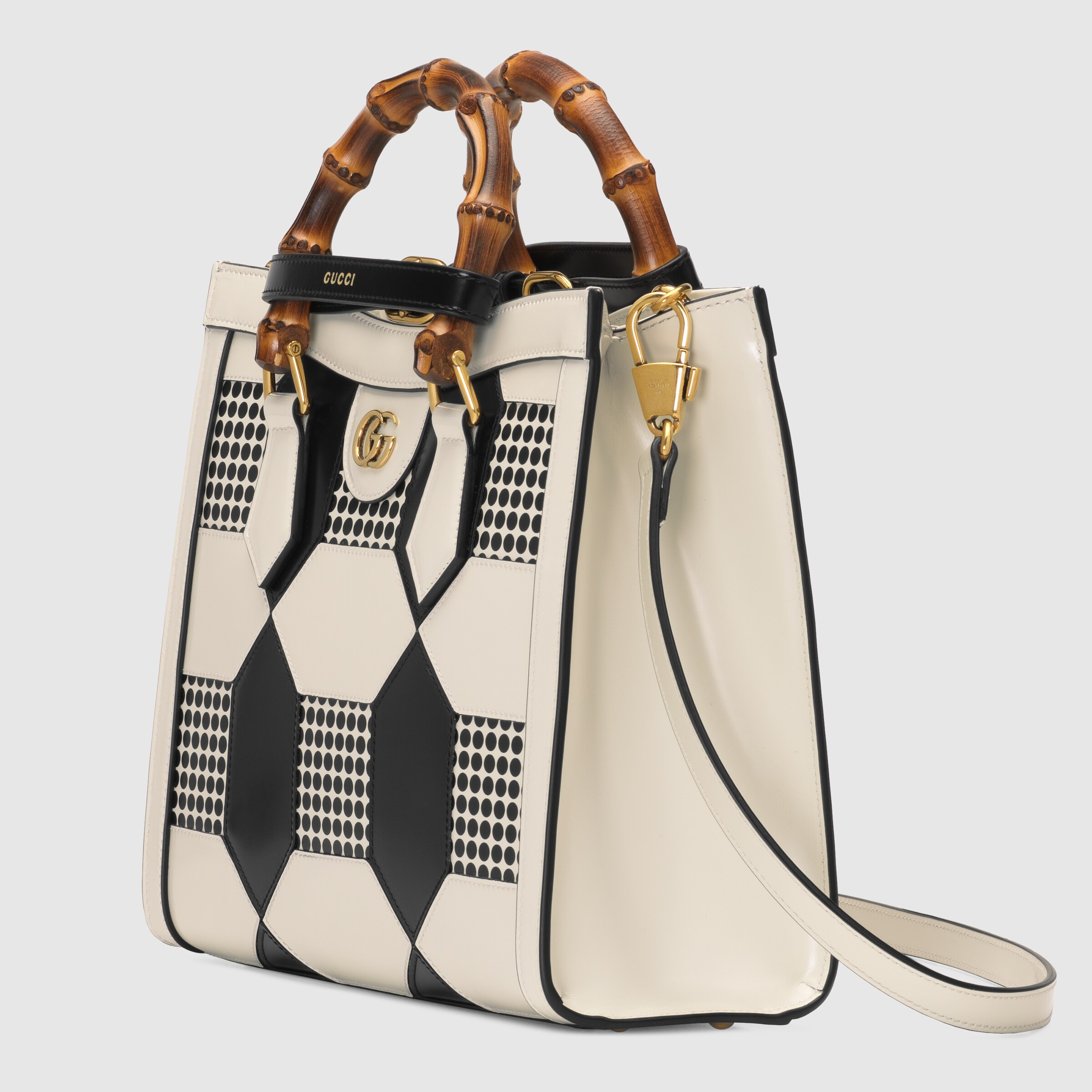 Gucci Diana small tote bag in black and white leather GUCCI® US