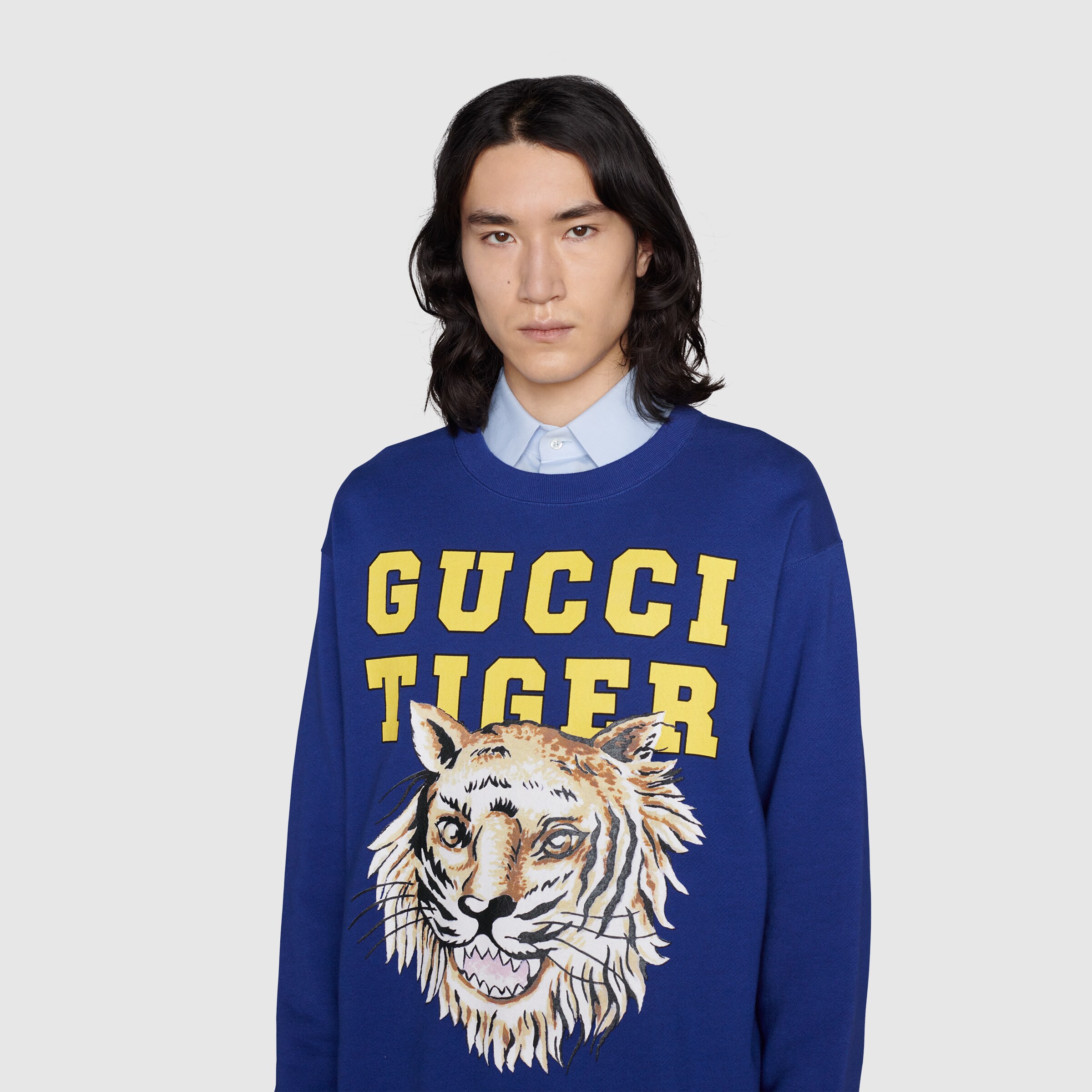 Lunar New Year cotton sweatshirt with 'Gucci Tiger' print in blue