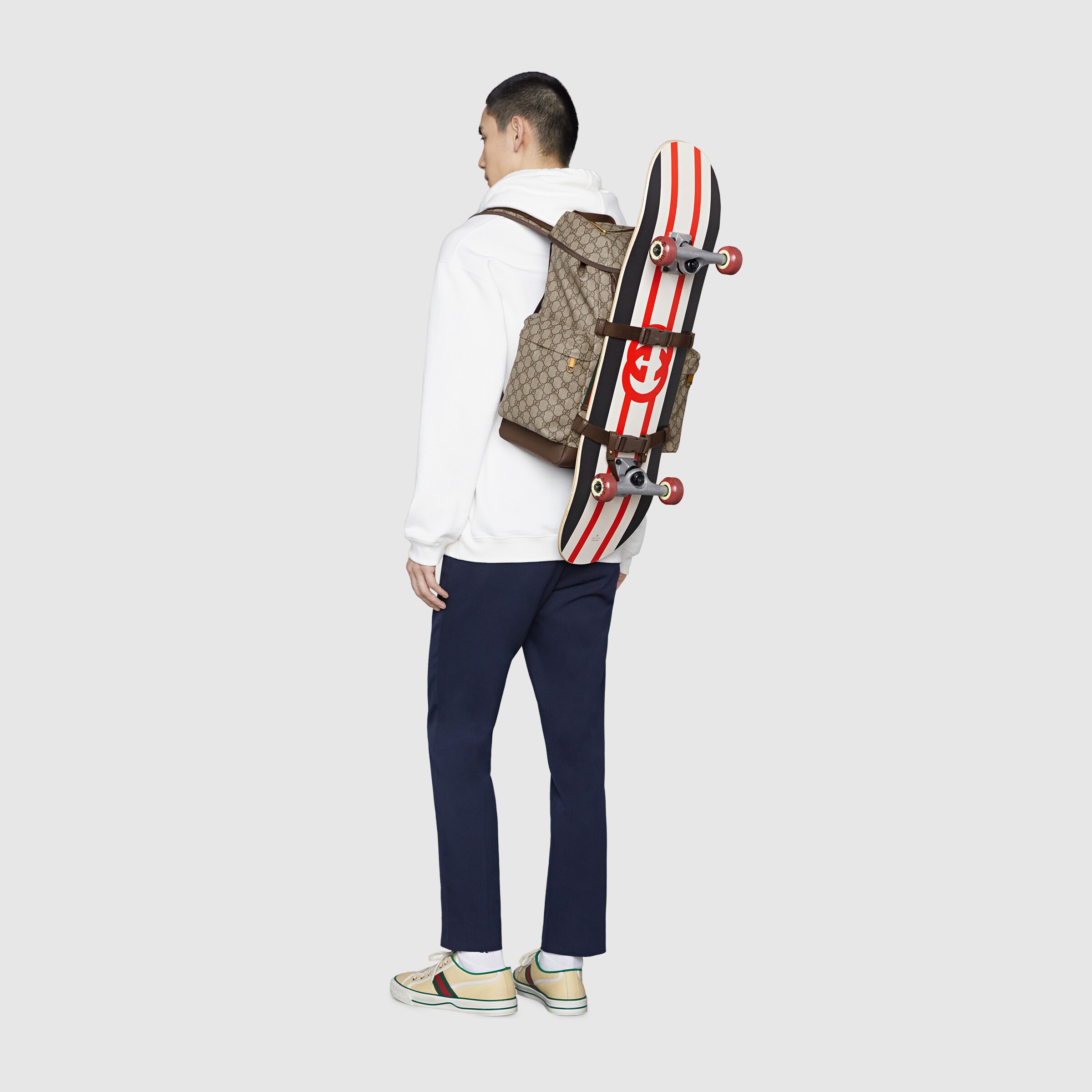 GG skateboard backpack with  in beige and ebony Supreme GUCCI® IE