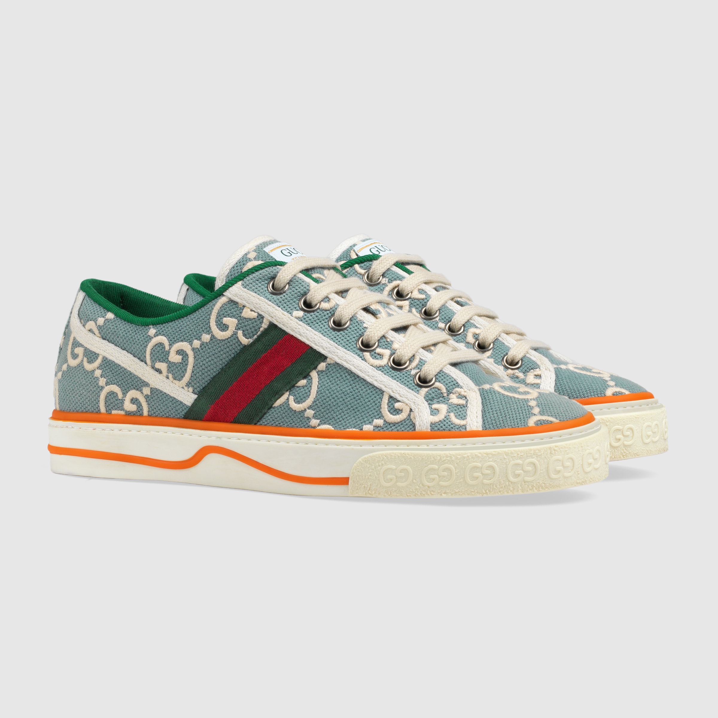 Gucci Tennis 1977 Damensneaker in hellblaue/elfenbeinfarbene Stretch