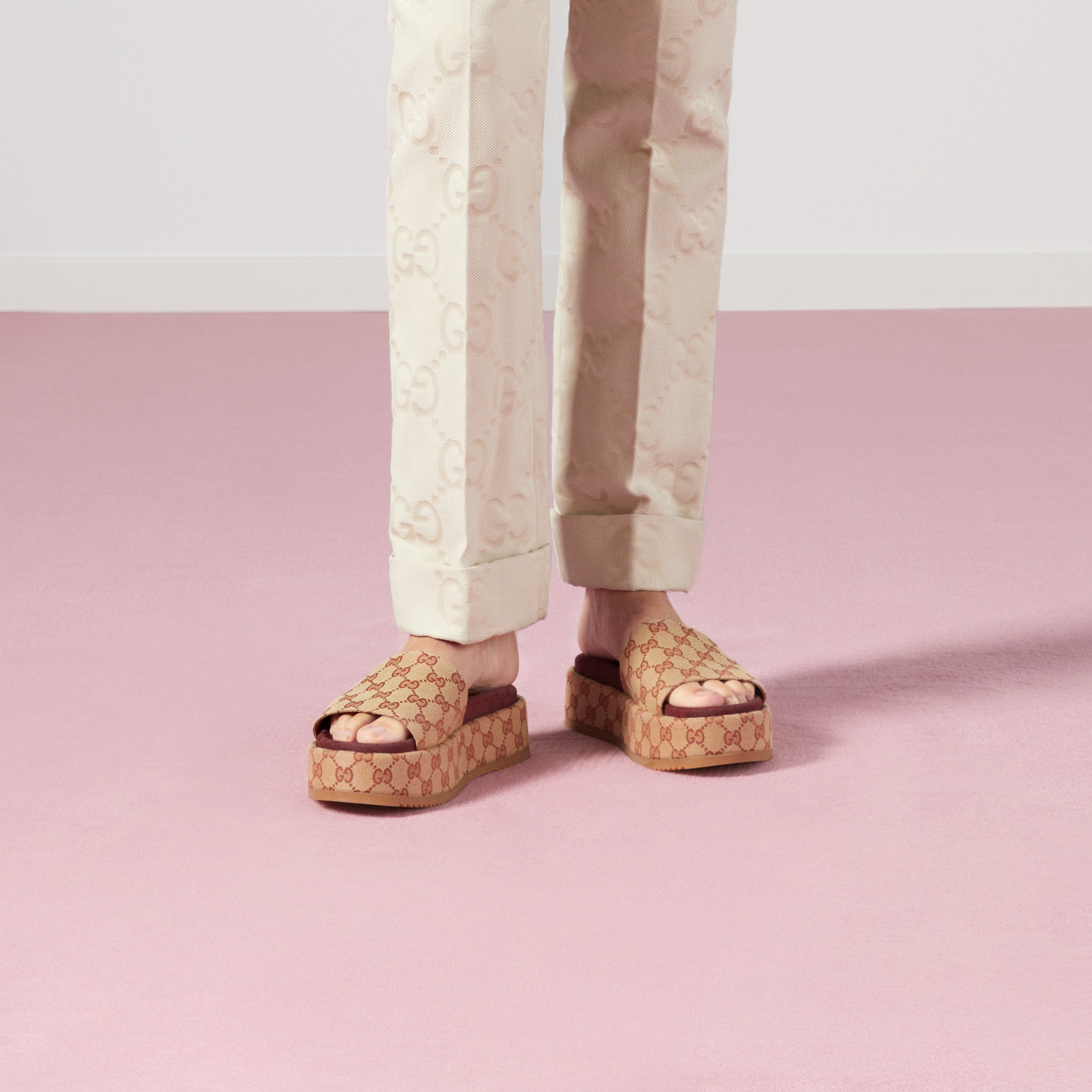 Beige / Brick Red GG Canvas Women's Original Slide Sandal GUCCI® NZ