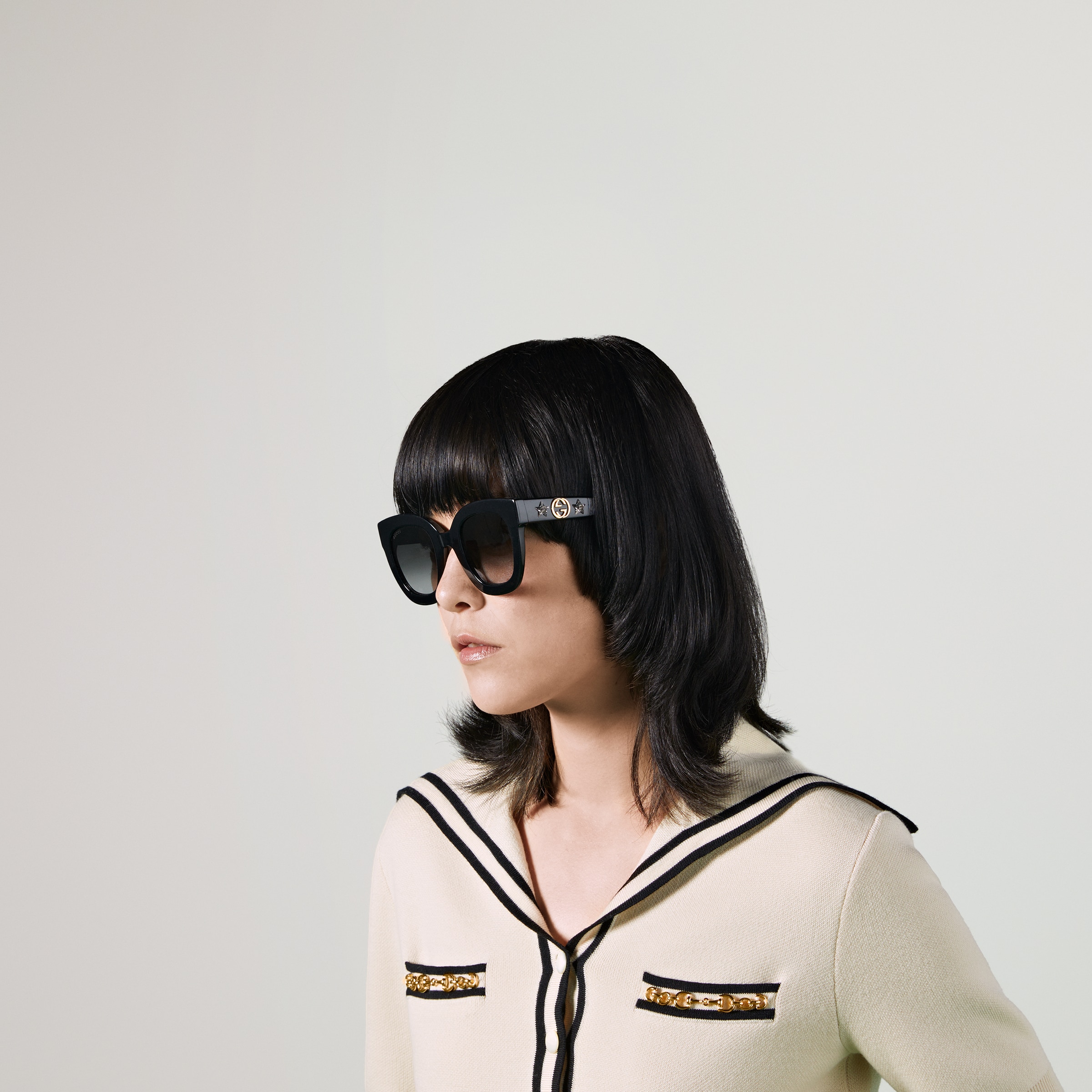 GUCCI サングラス　レディース　星　スター Round-frame acetate sunglasses with star in black acetate
