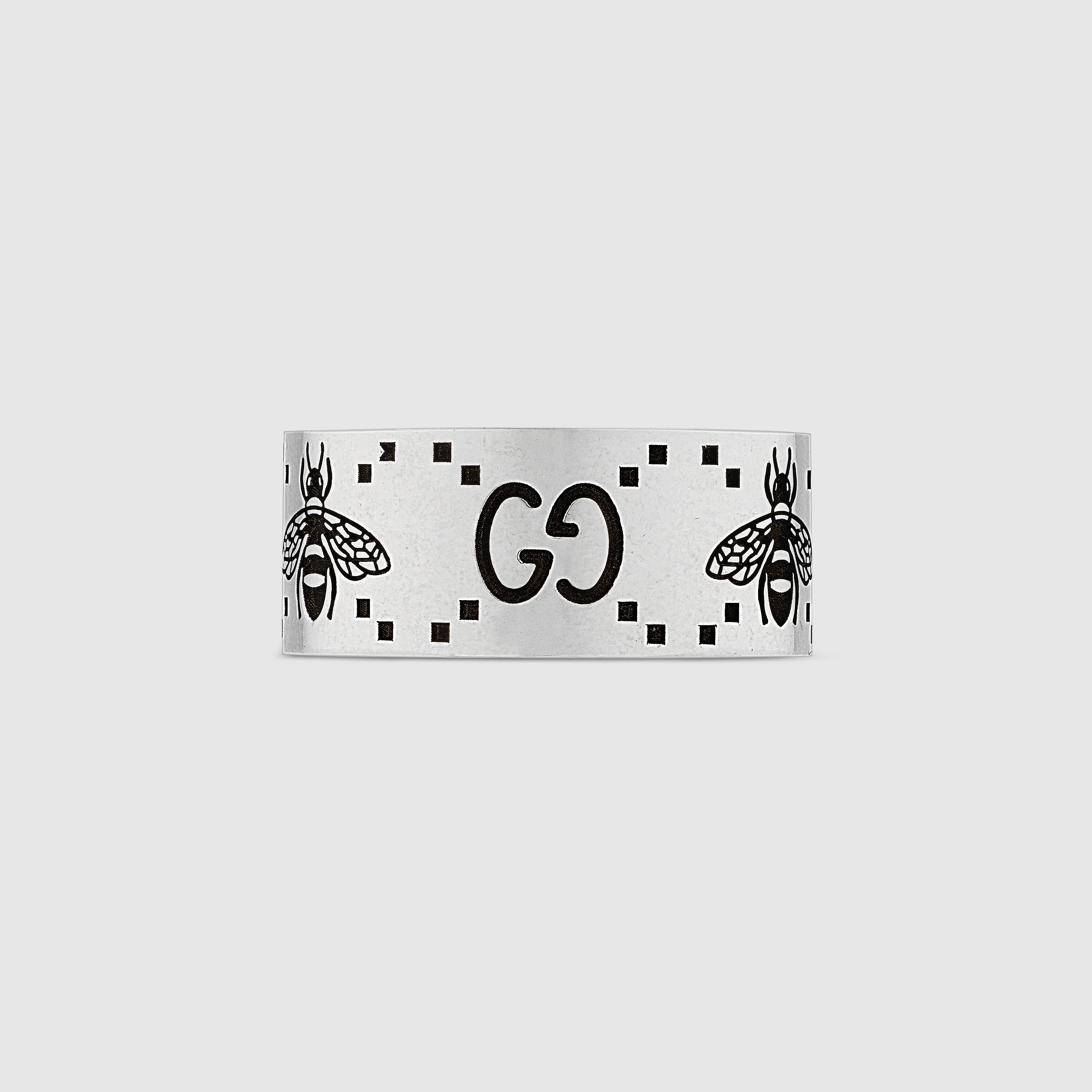 Gg And Bee Engraved Wide Ring In 925 Sterling Silver Gucci® Mx 1237