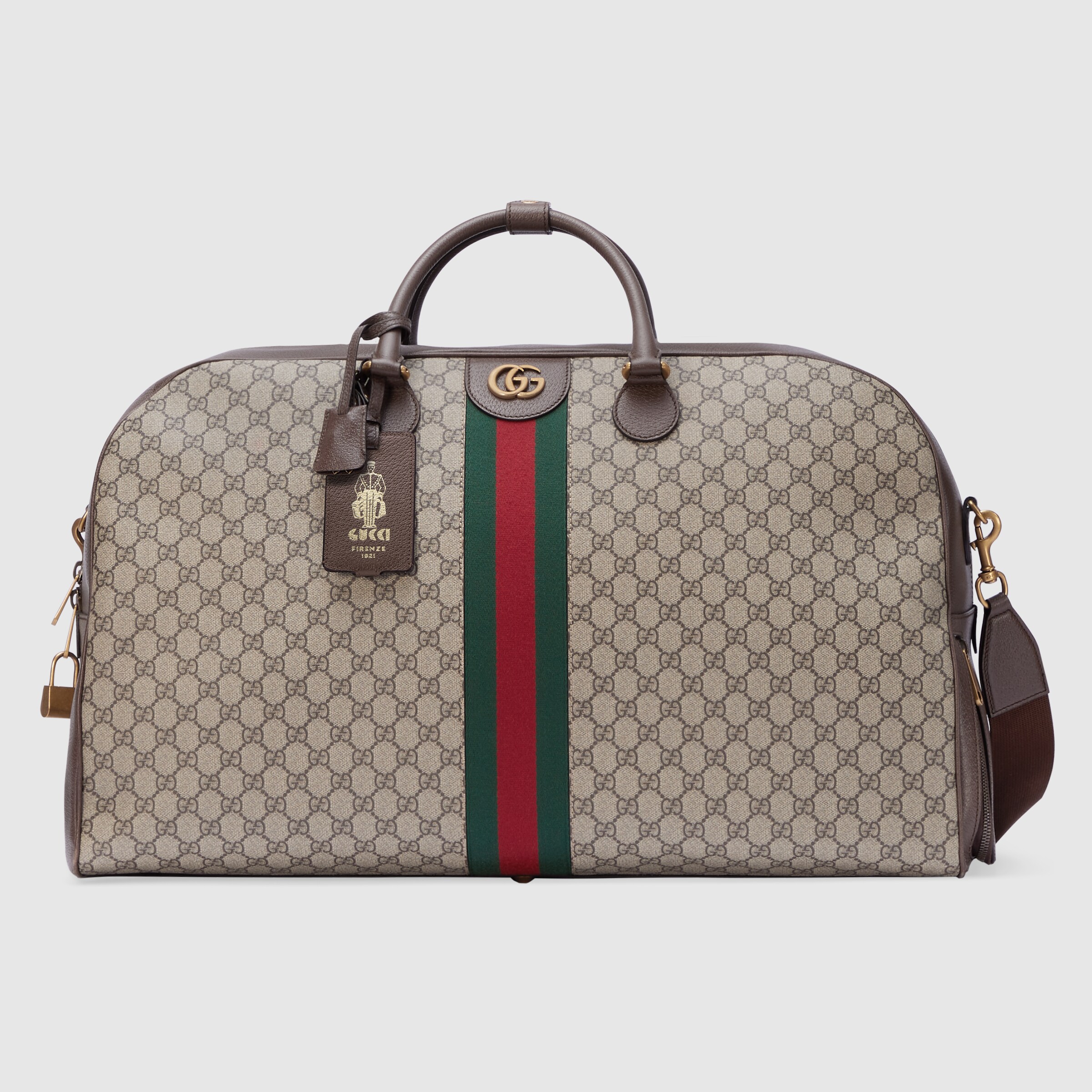 Gucci Savoy maxi bowling bag in beige and ebony Supreme GUCCI® US