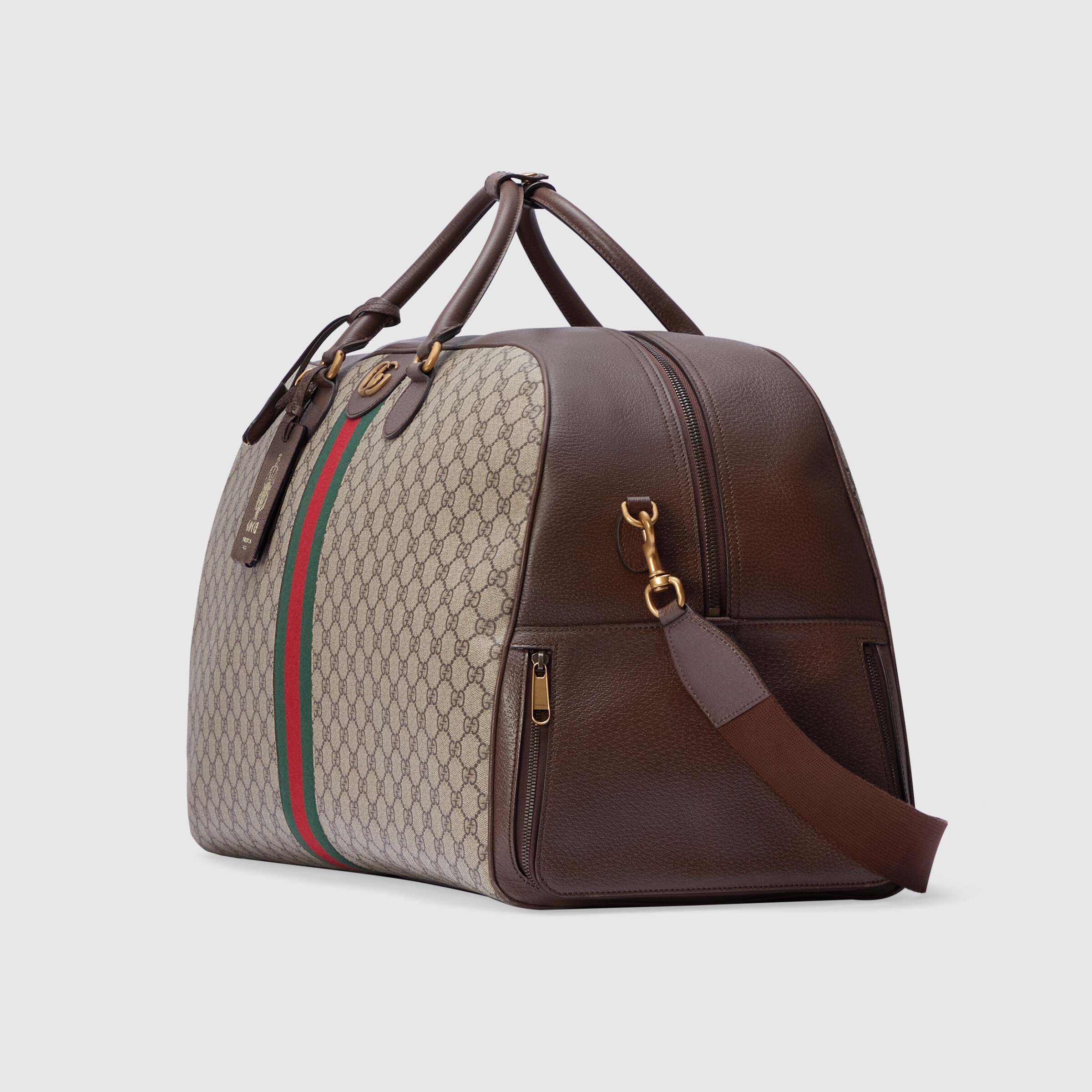 Gucci Savoy maxi bowling bag in beige and ebony Supreme GUCCI® US