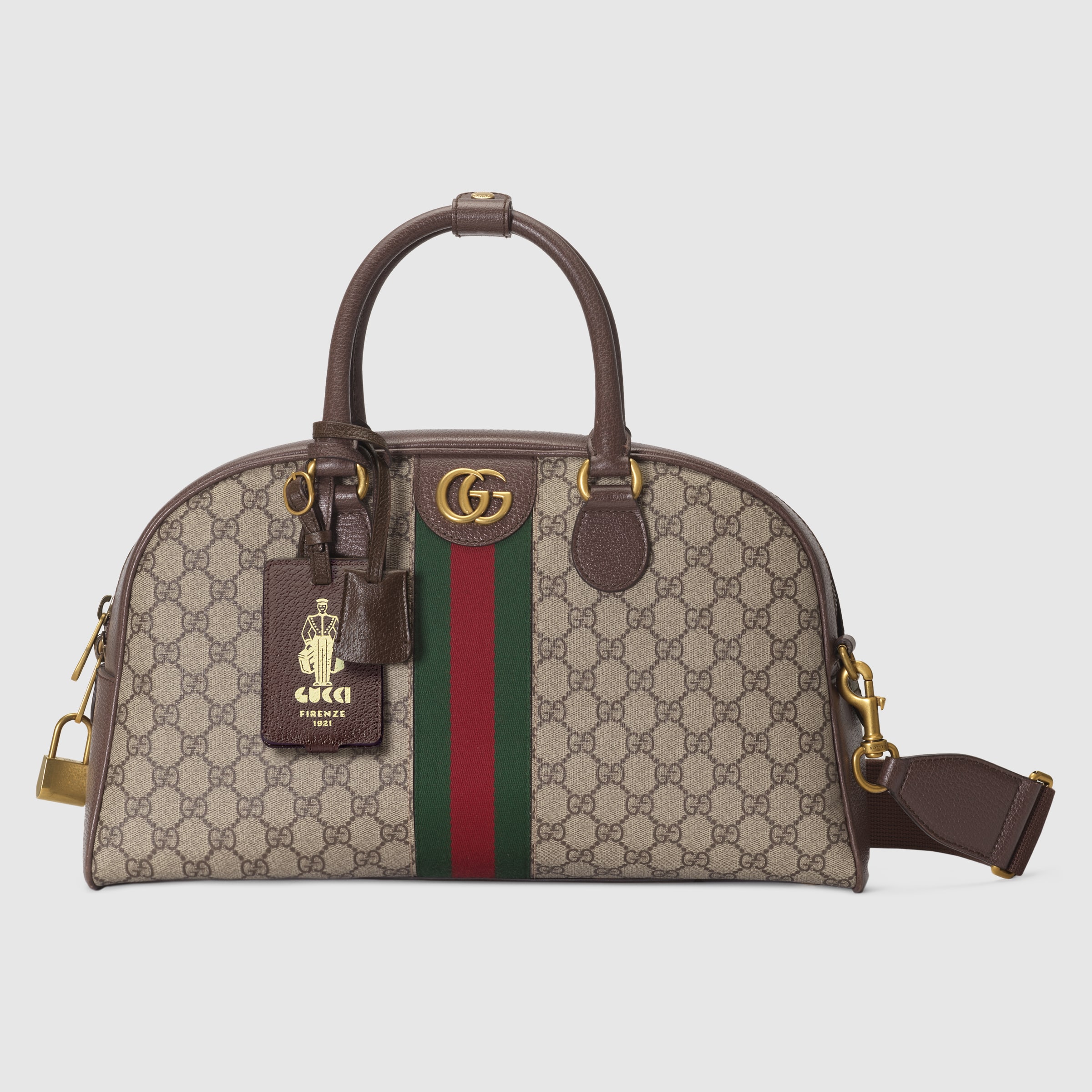 Gucci Savoy medium bowling bag in beige and ebony Supreme GUCCI® US