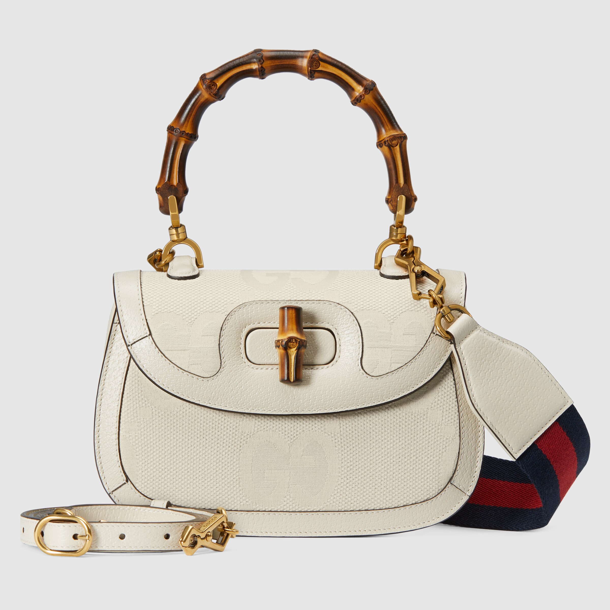 Gucci Bamboo 1947 jumbo GG small bag in offwhite canvas GUCCI® US