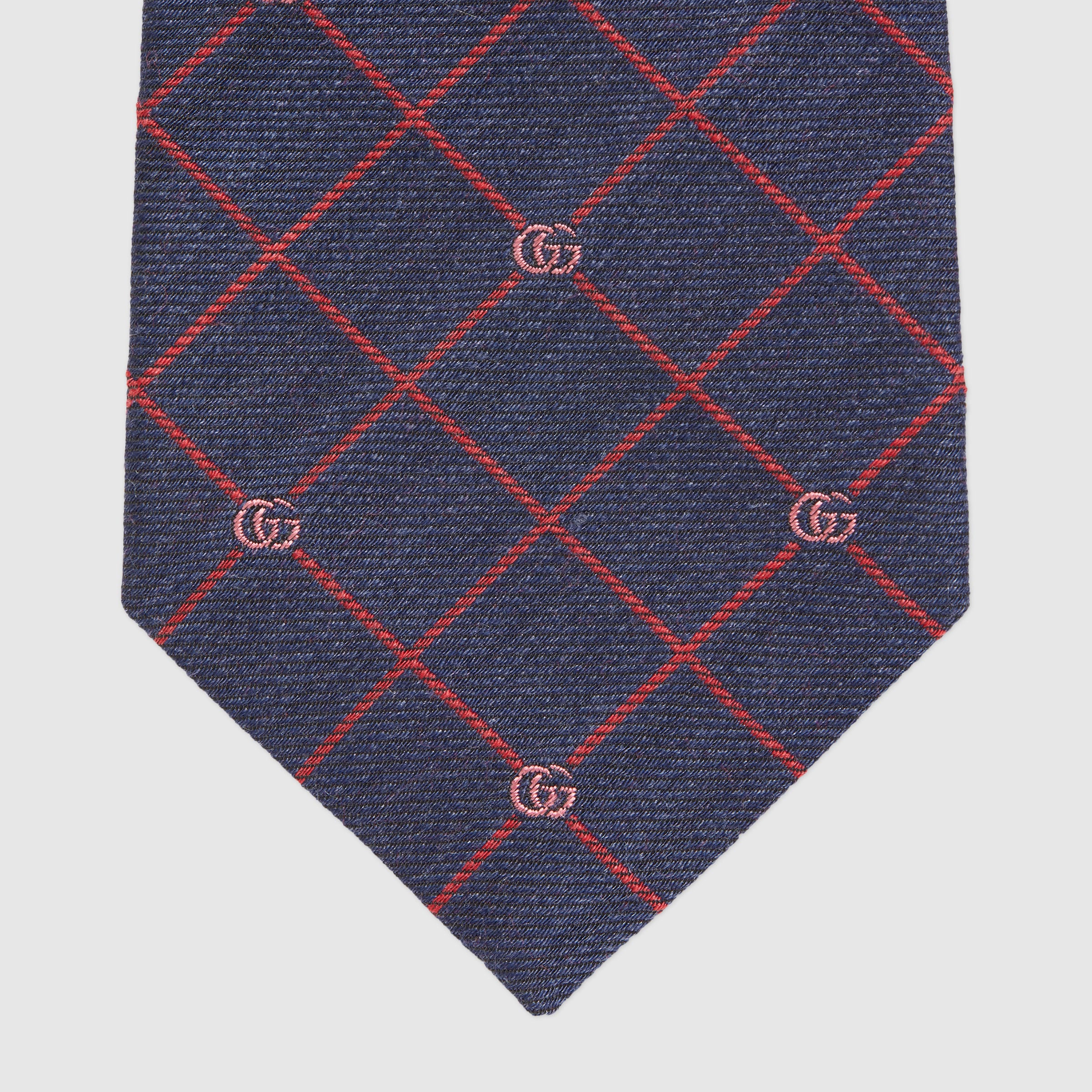ダブルG＆チェック シルクジャカード ネクタイ ・ブルー | GUCCI公式