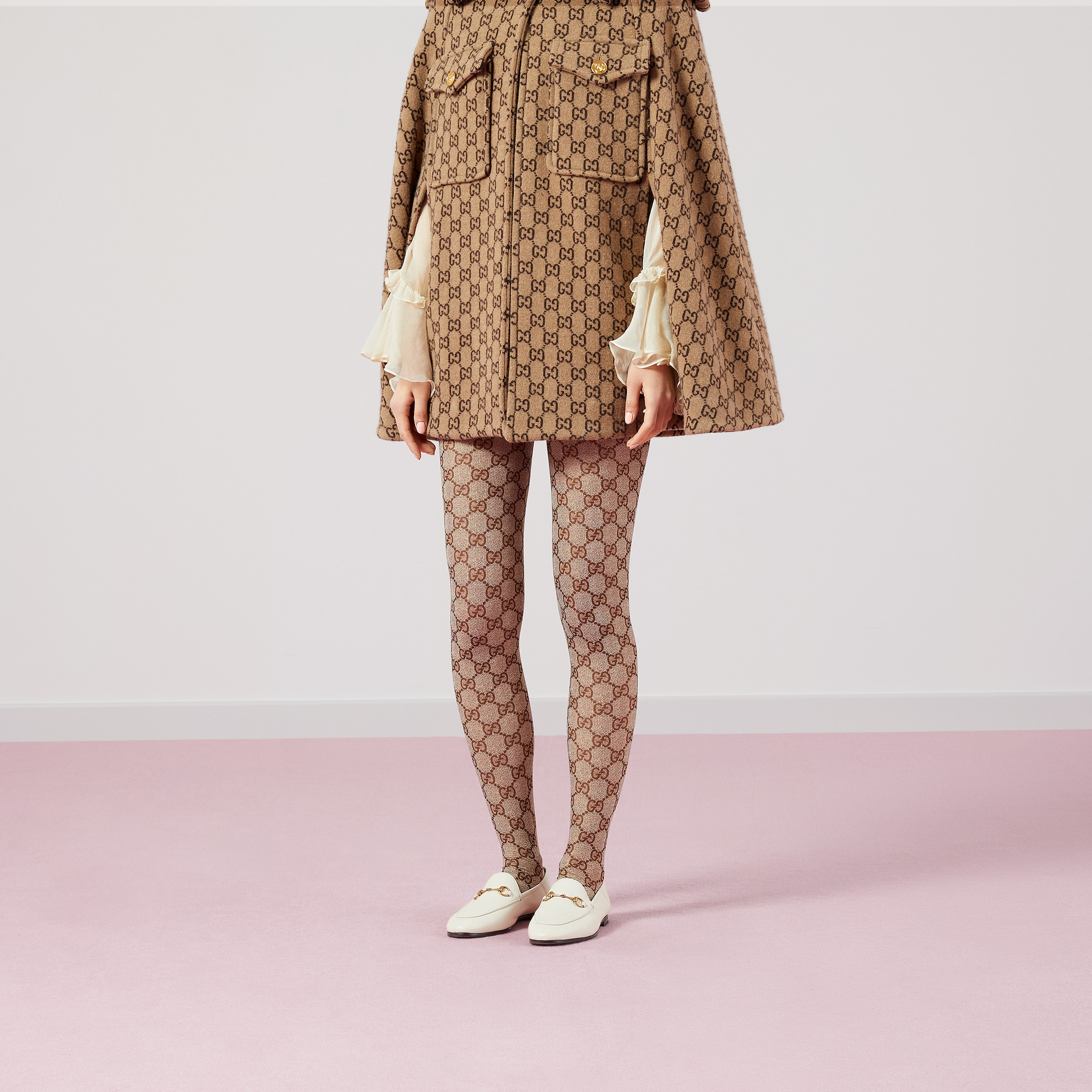 Beige / Ebony GG Tulle Pattern Tights GUCCI® US