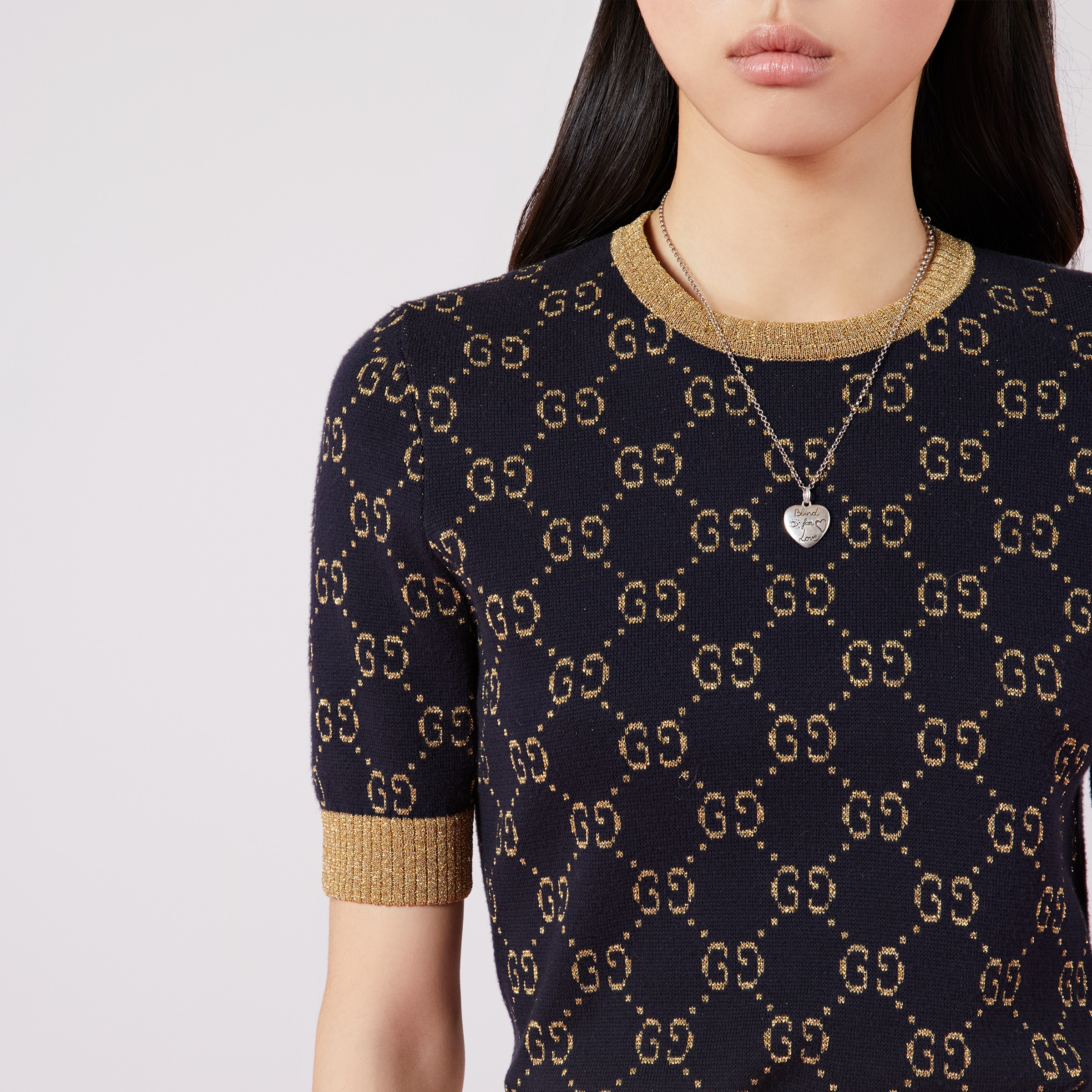 GGコットンラメ ファブリック トップス ・ブルー/ゴールド コットン