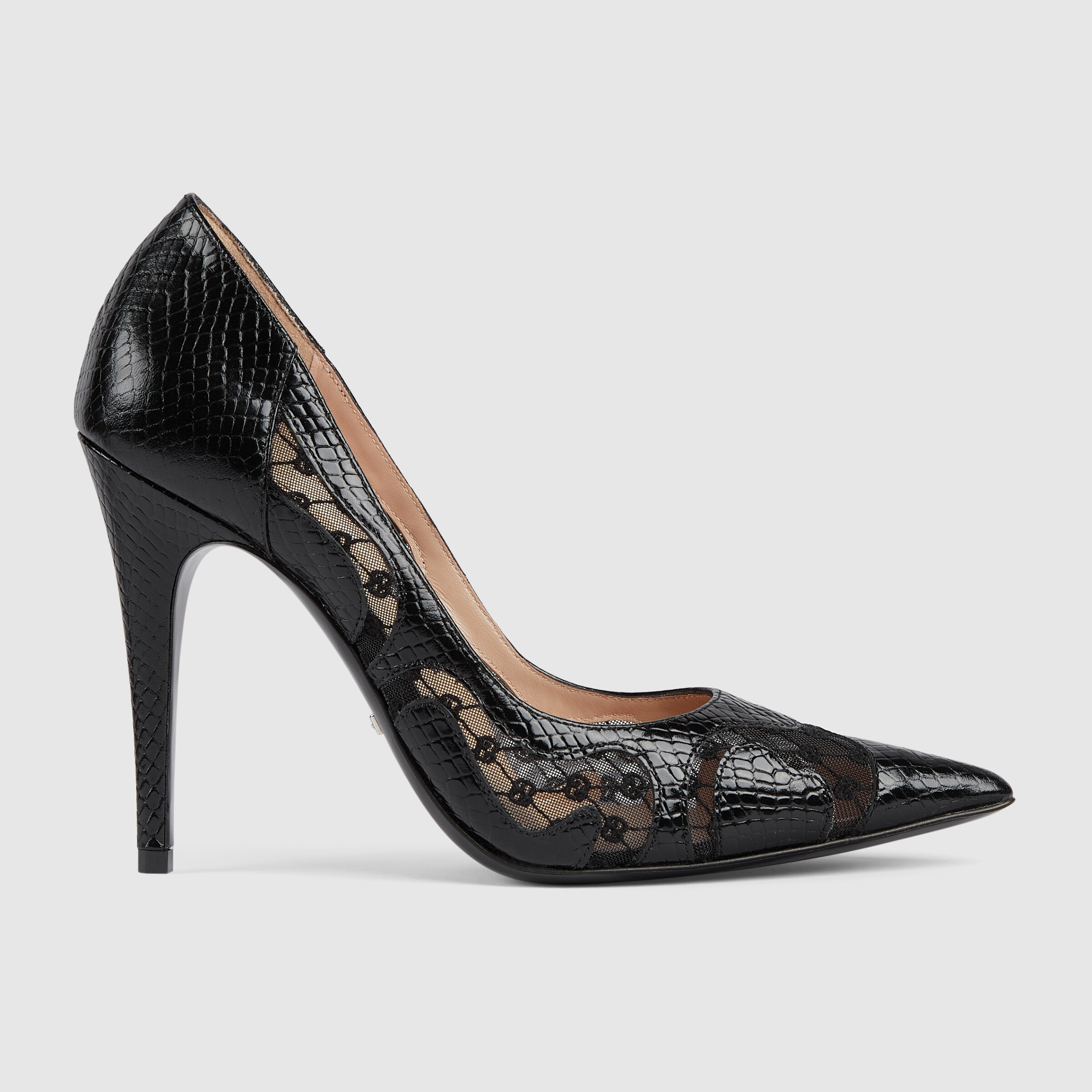 Women's python print pump in black leather | GUCCI® HU