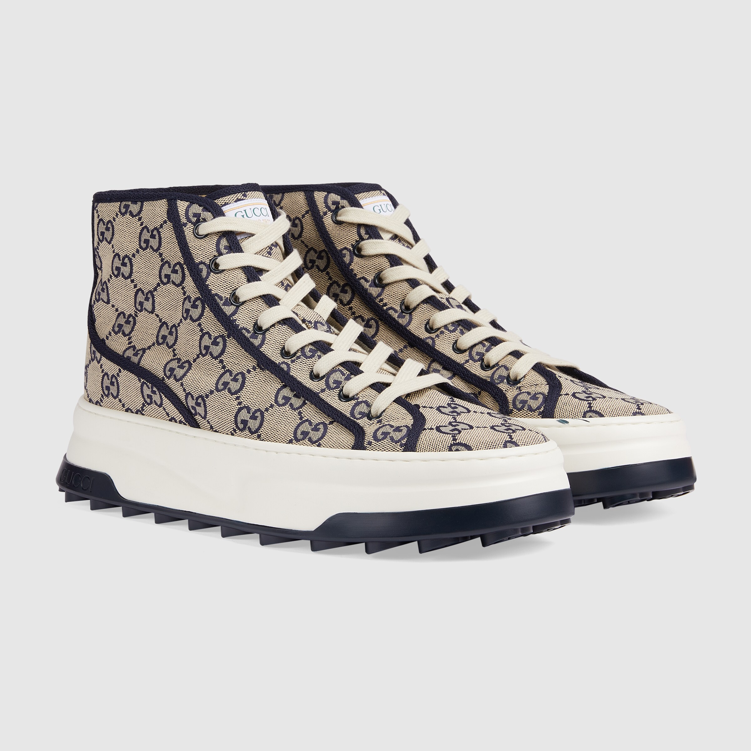 Men's GG high top sneaker in beige and blue GG canvas | GUCCI Canada