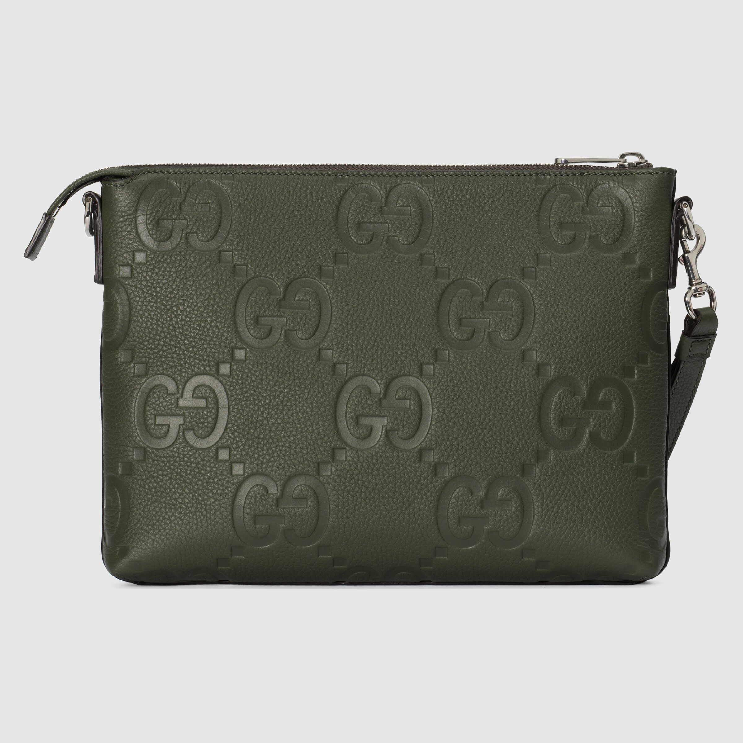 Jumbo GG medium messenger bag in dark green leather GUCCI® 香港