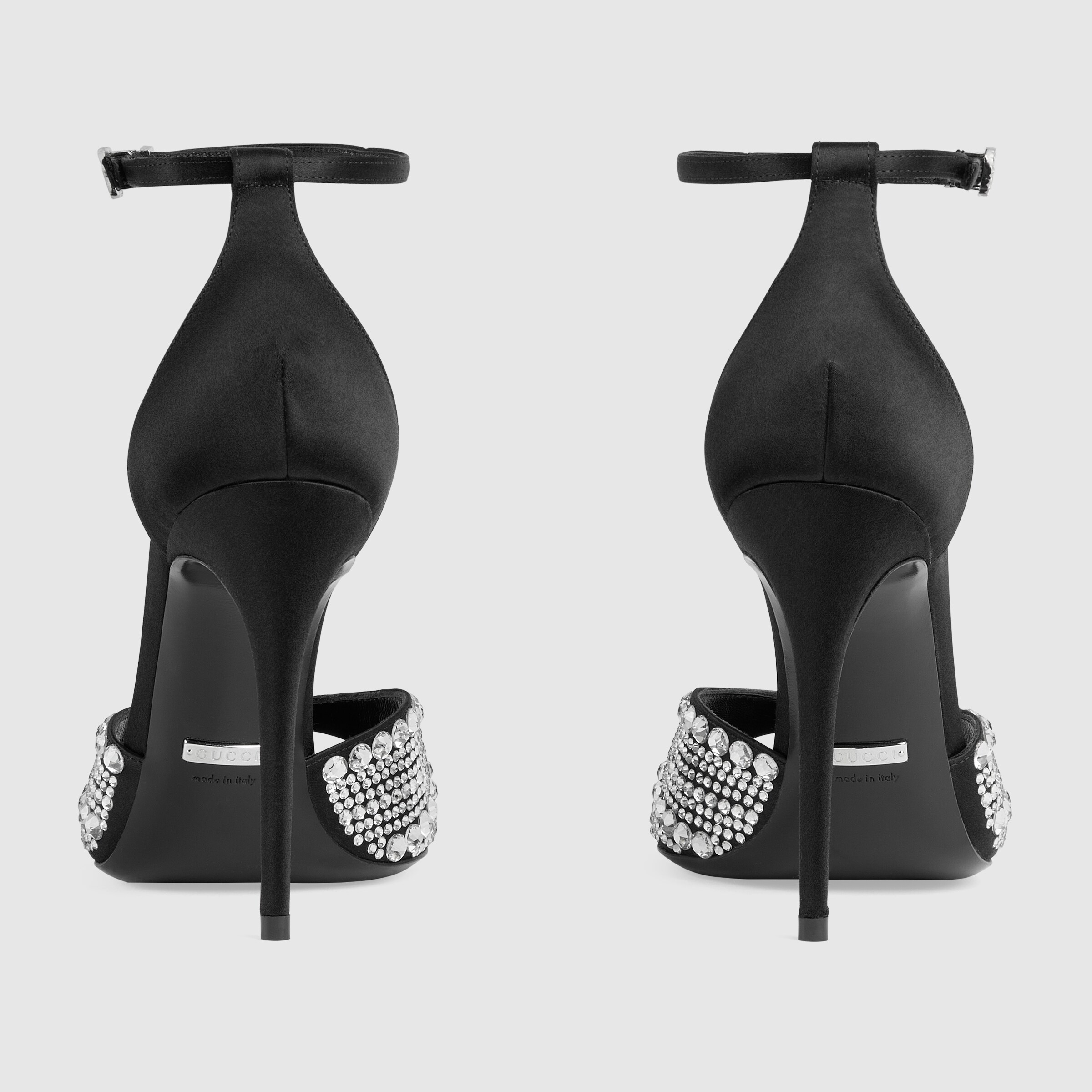 Women's high heel sandals with crystals in black satin GUCCI® US