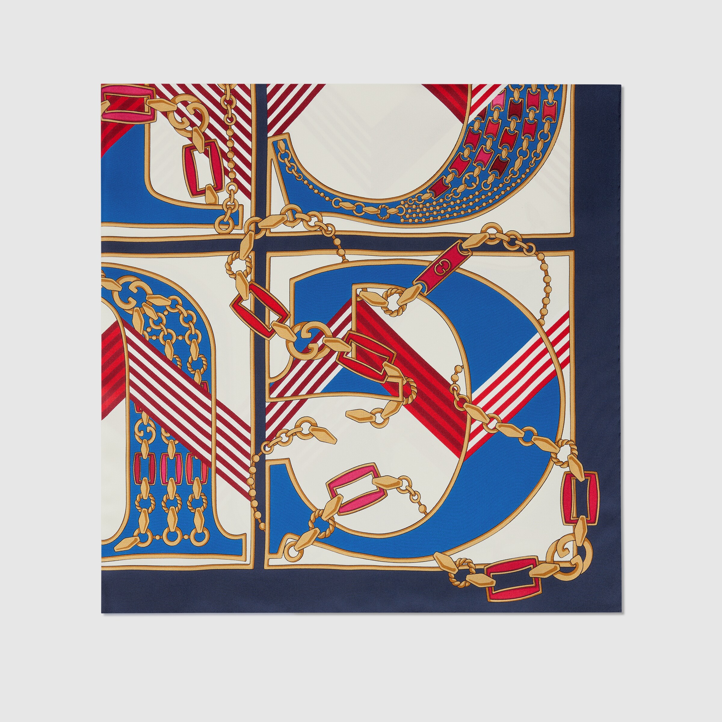Gucci print silk scarf in ivory and dark blue GUCCI® Canada