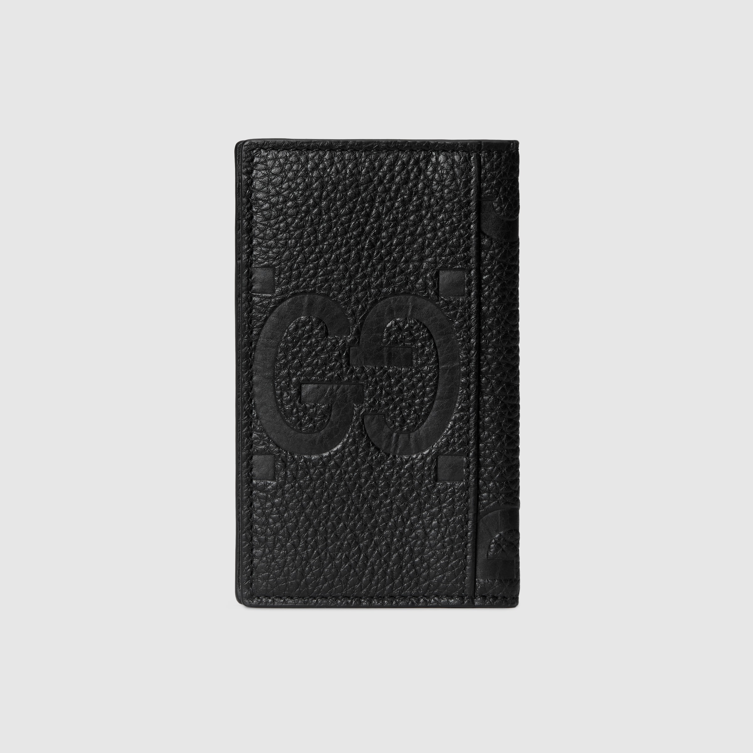 Jumbo GG card case in black leather GUCCI® US
