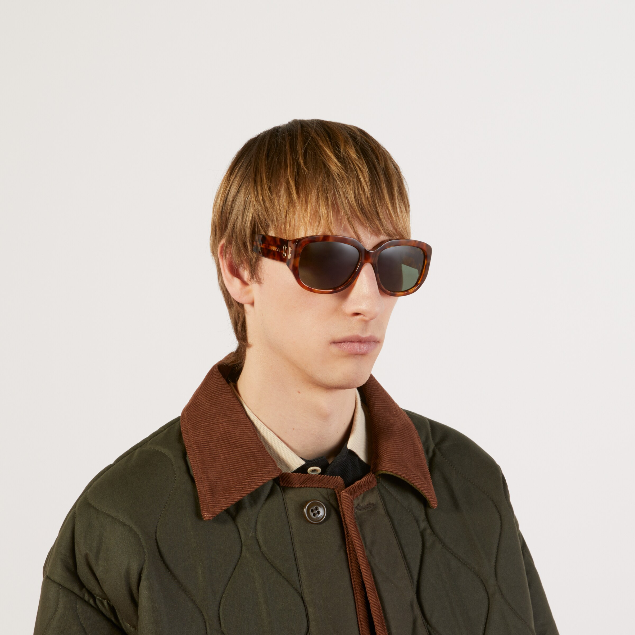Rectangular frame sunglasses in tortoiseshell acetate 