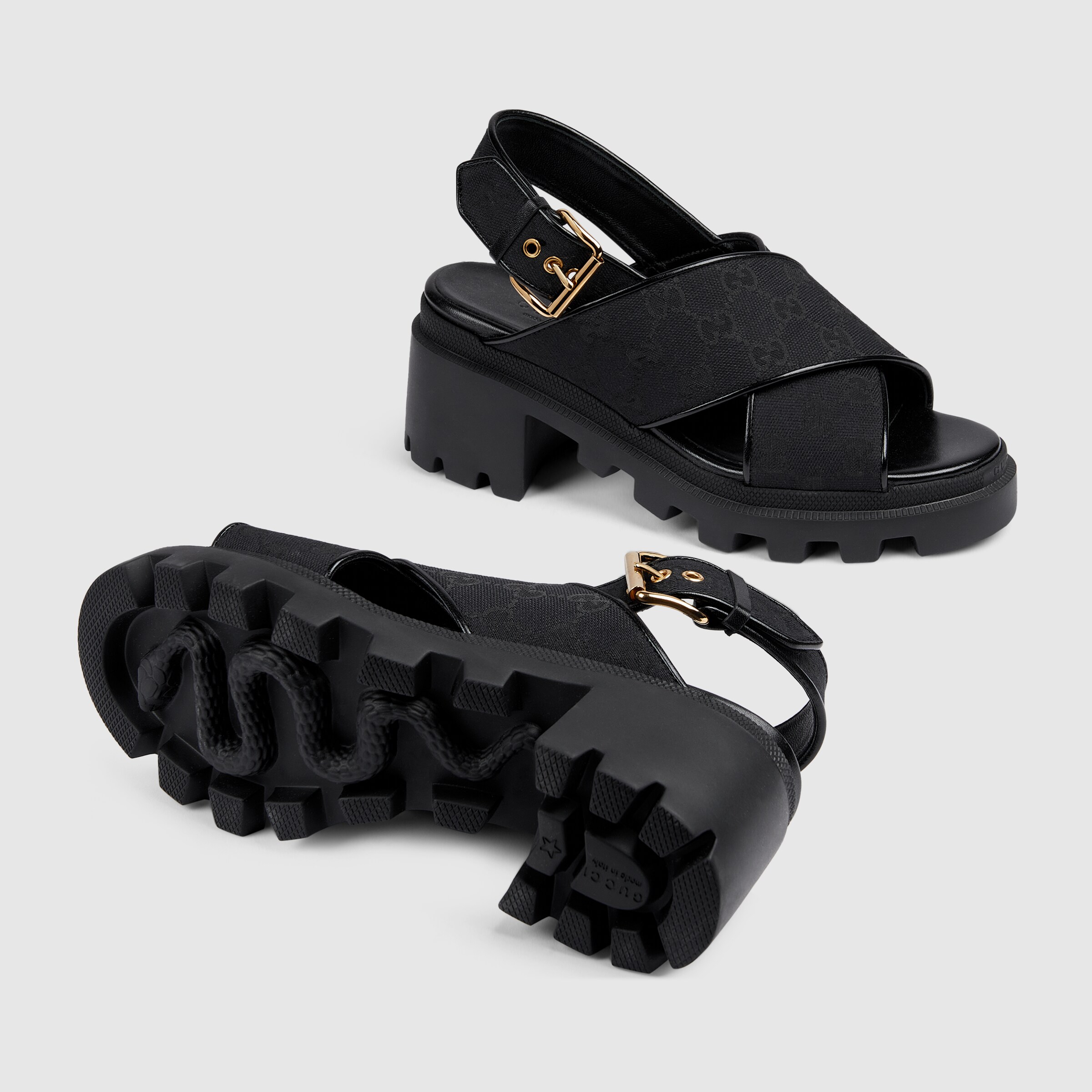 Women's GG lug sole sandal in black GG Supreme GUCCI® US