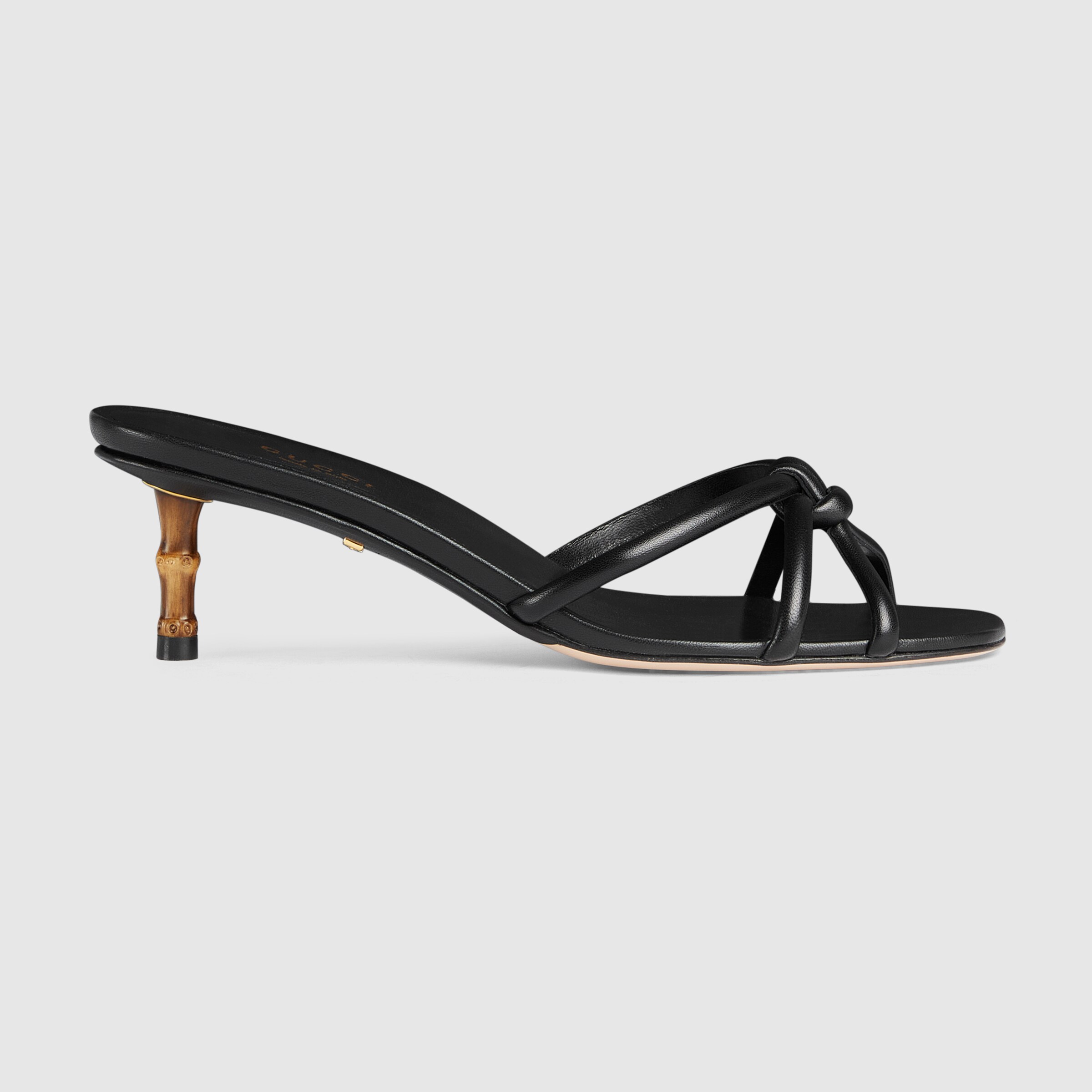 Women's slide sandal with bamboo in black leather GUCCI® SG