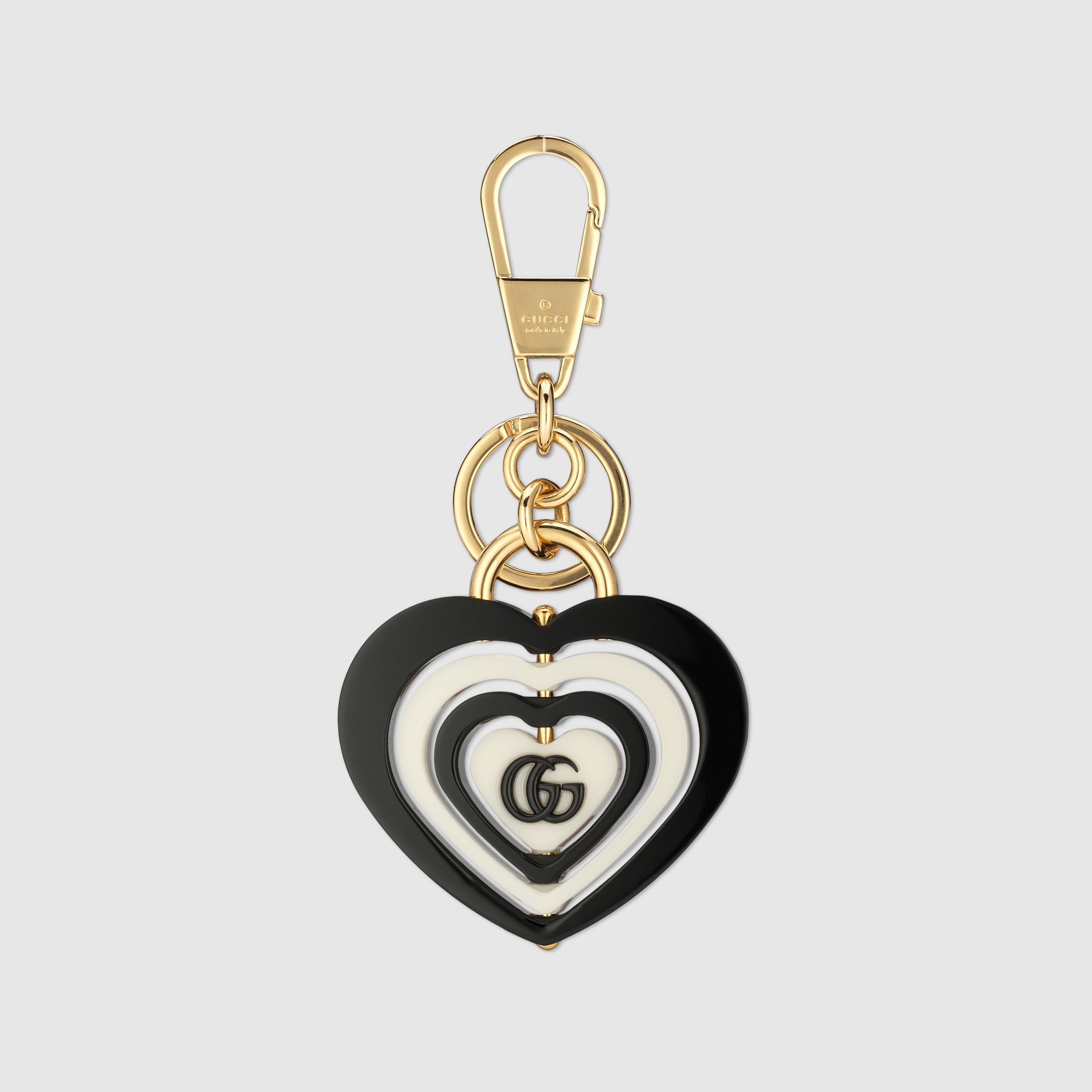 Double G heartshaped keychain in black and white Plexiglas GUCCI® US