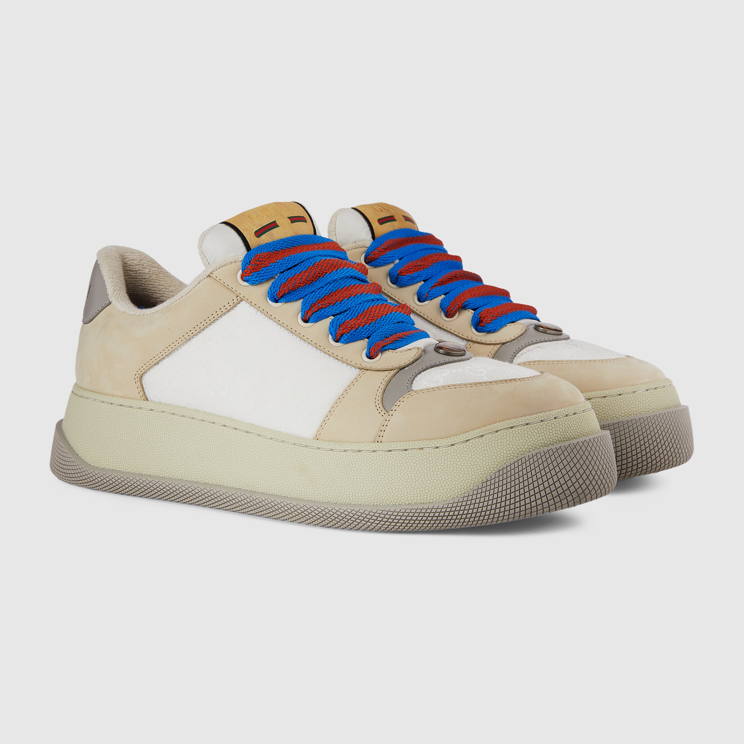 GG Men's Screener Sneaker White Blue Canvas Sheepskin 523602