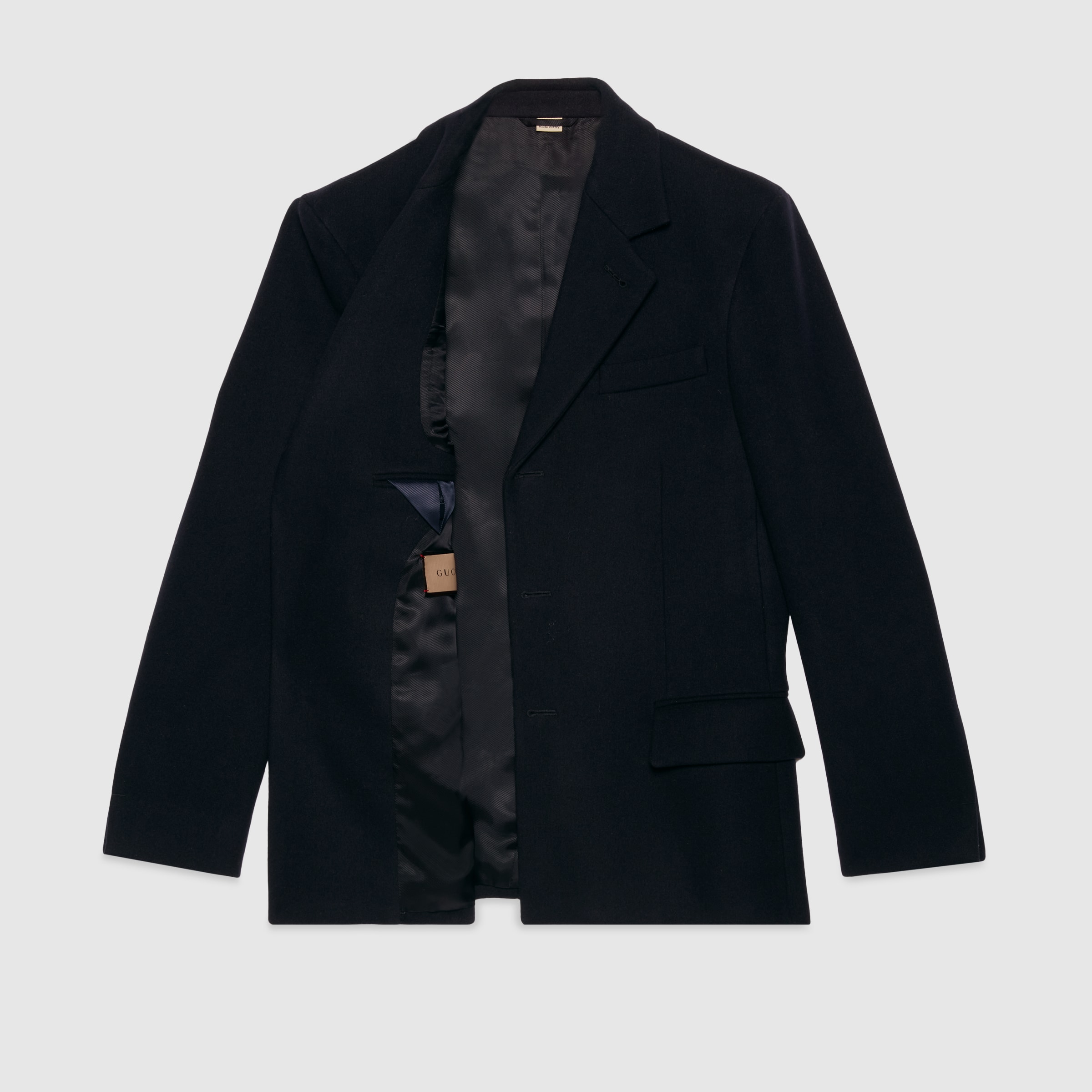 Wool felt jacket with Gucci cities label in navy GUCCI® NZ